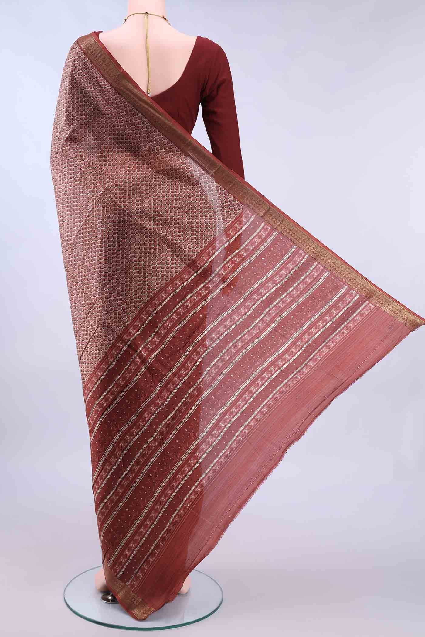 Beige Printed Silk Saree