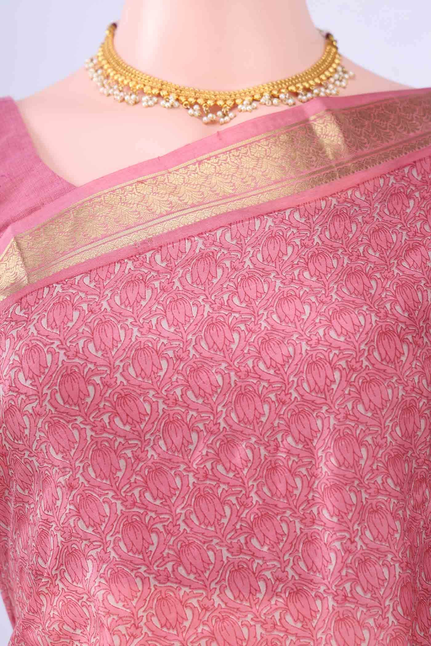 Rose pink Printed Silk Saree
