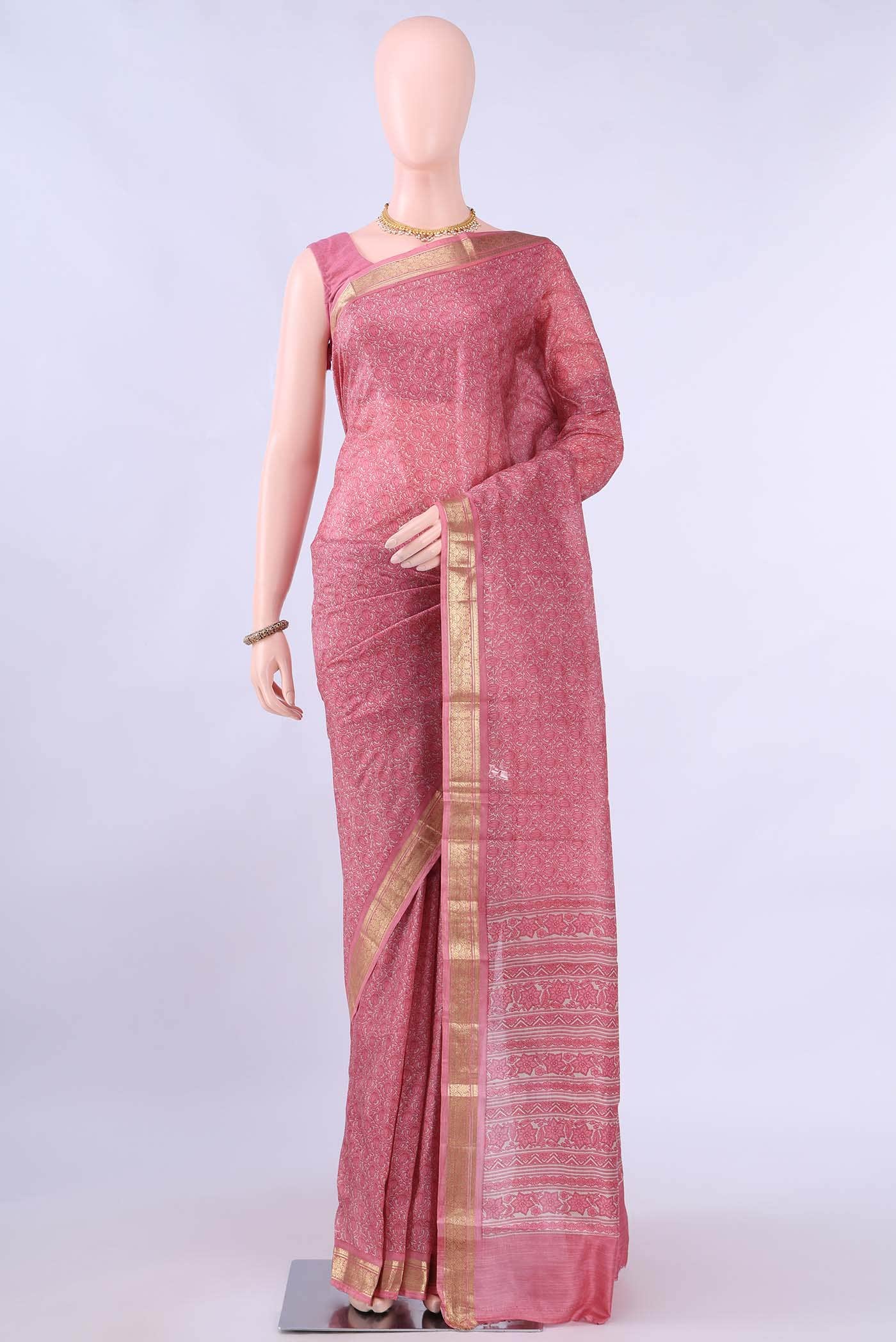 Rose pink Printed Silk Saree