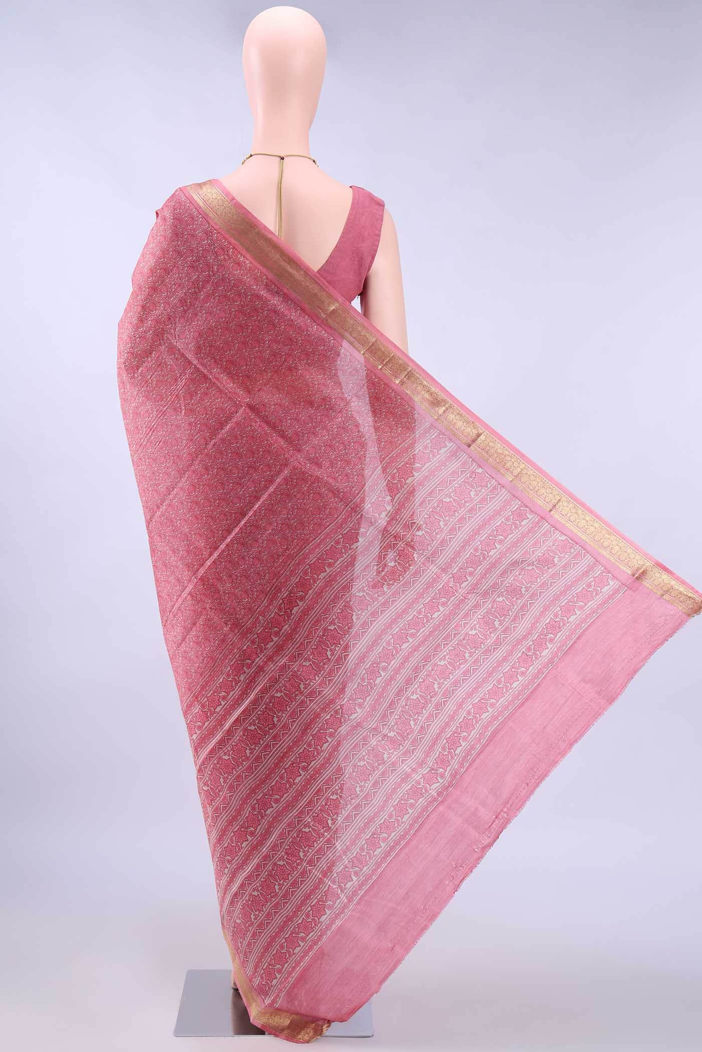 Rose pink Printed Silk Saree