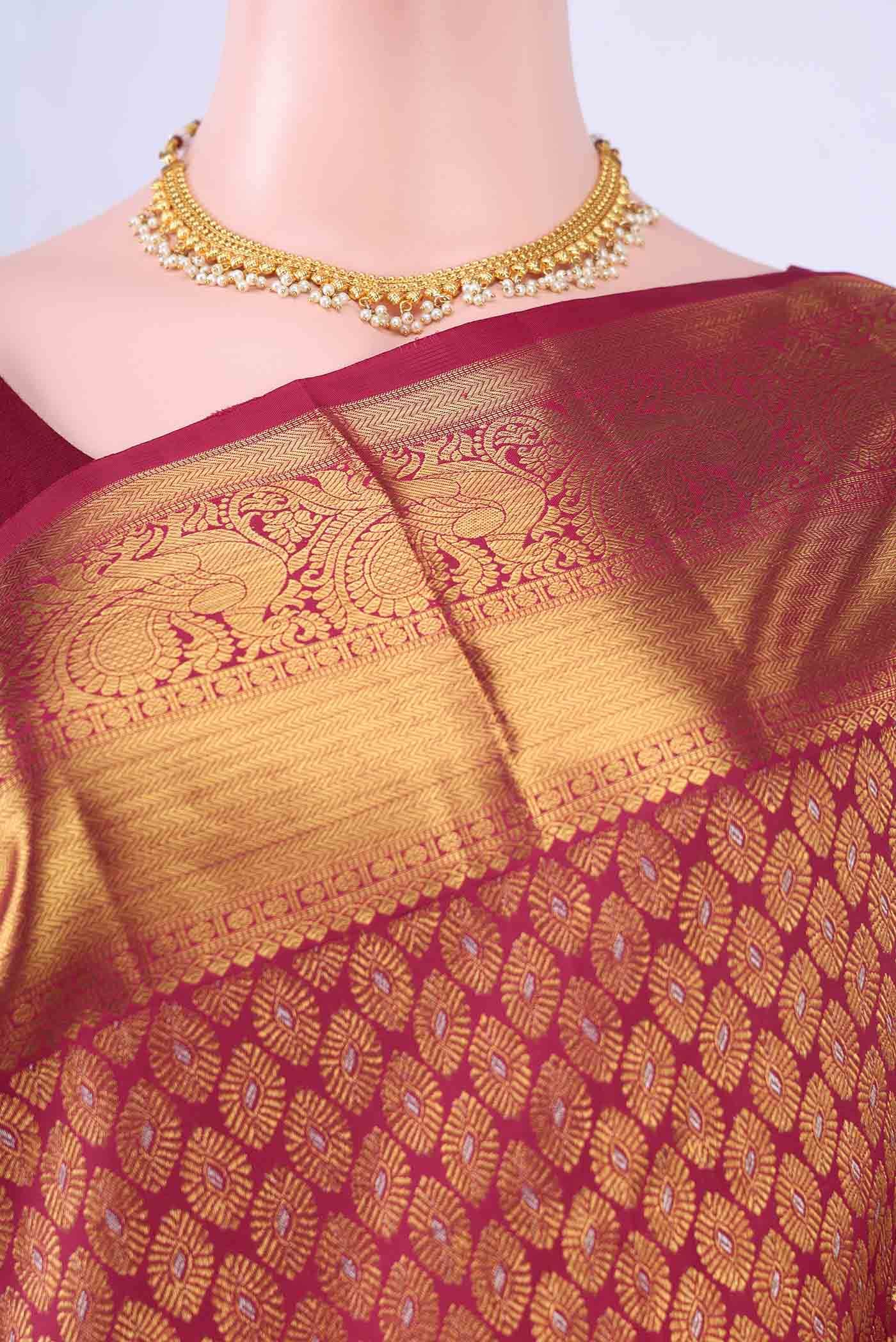 Pure Silk Pure Zari Maroon Kanchipuram Saree