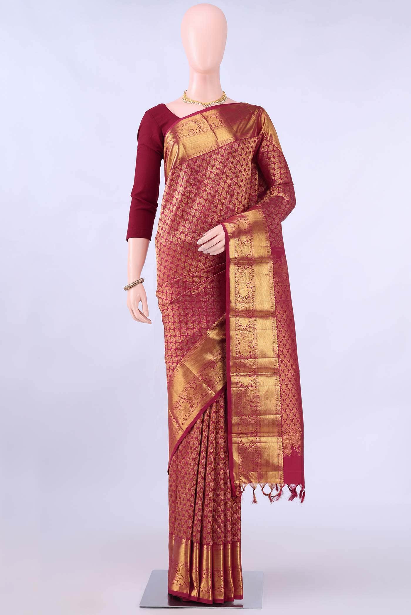 Pure Silk Pure Zari Maroon Kanchipuram Saree