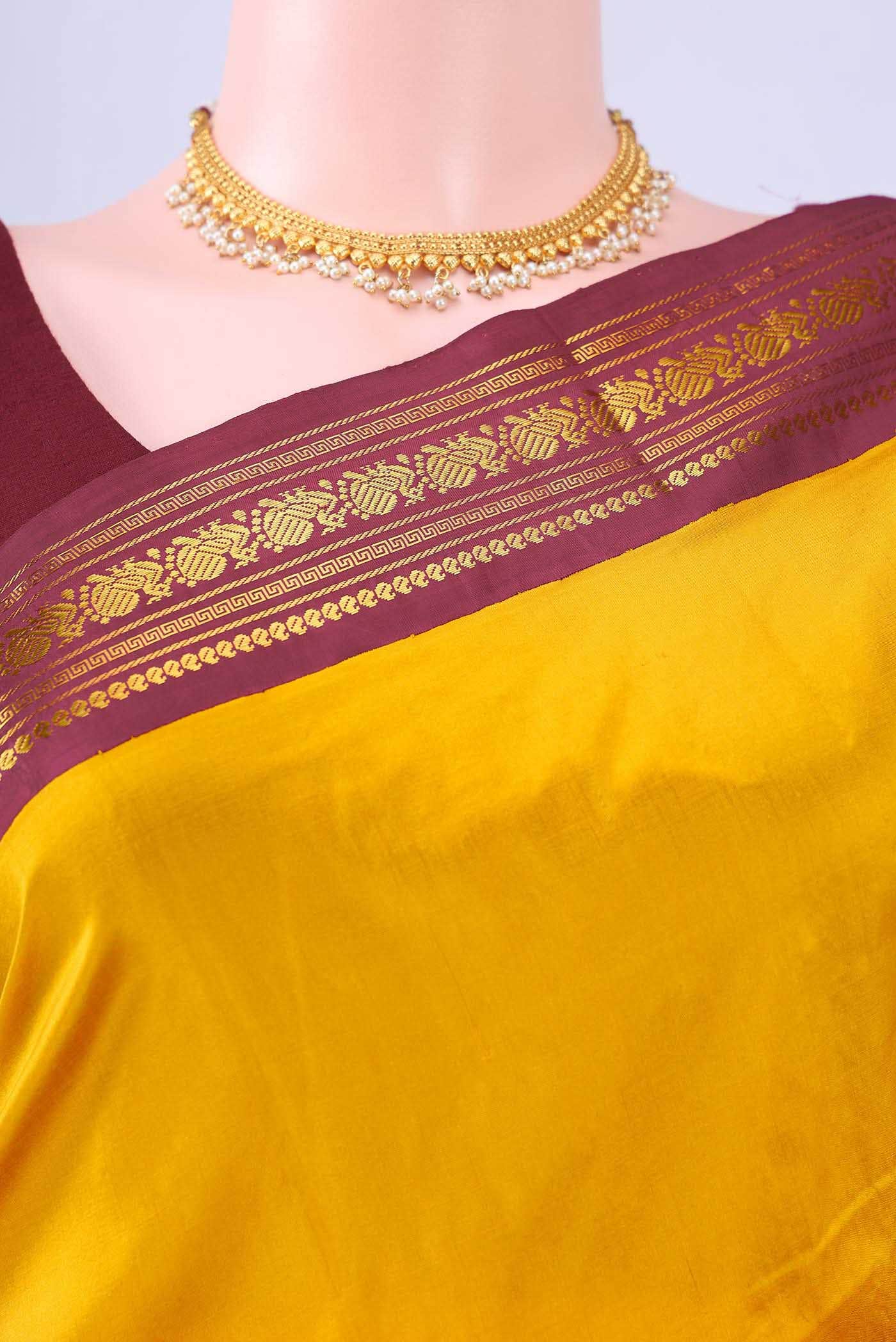 Pure Silk Pure Zari Mustard Kanchipuram Saree