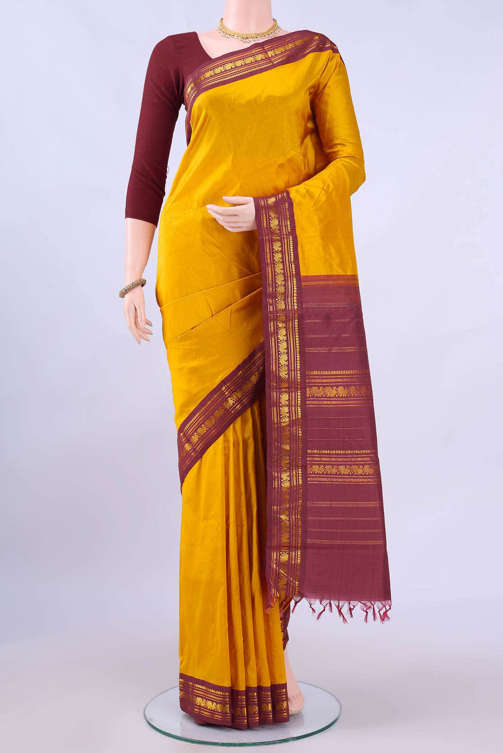 Pure Silk Pure Zari Mustard Kanchipuram Saree