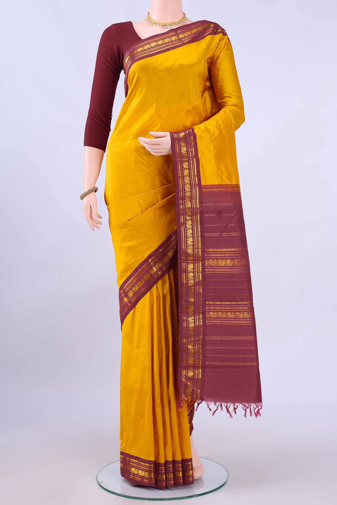Pure Silk Pure Zari Mustard Kanchipuram Saree