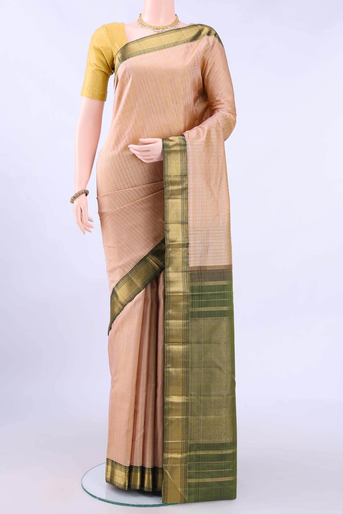 Pure Silk Pure Zari Beige Kanchipuram Saree
