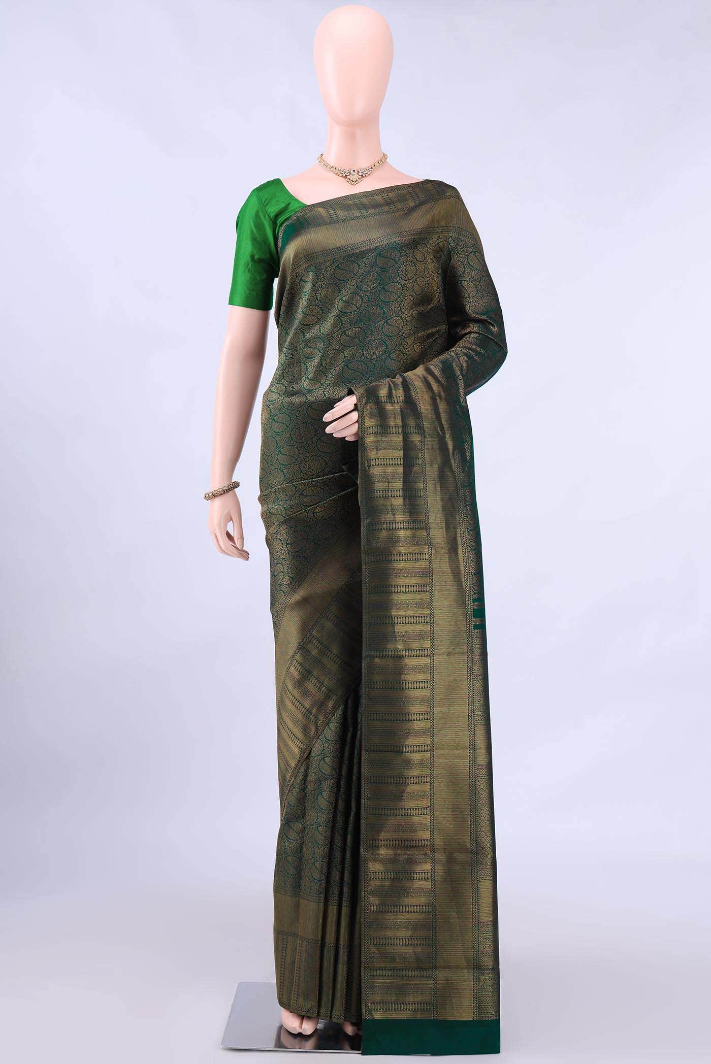 Bottle Green Kanchipuram Saree