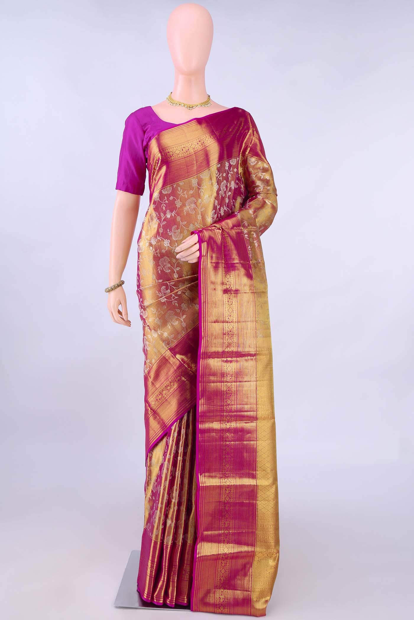 Golden Kanchipuram Silk Saree