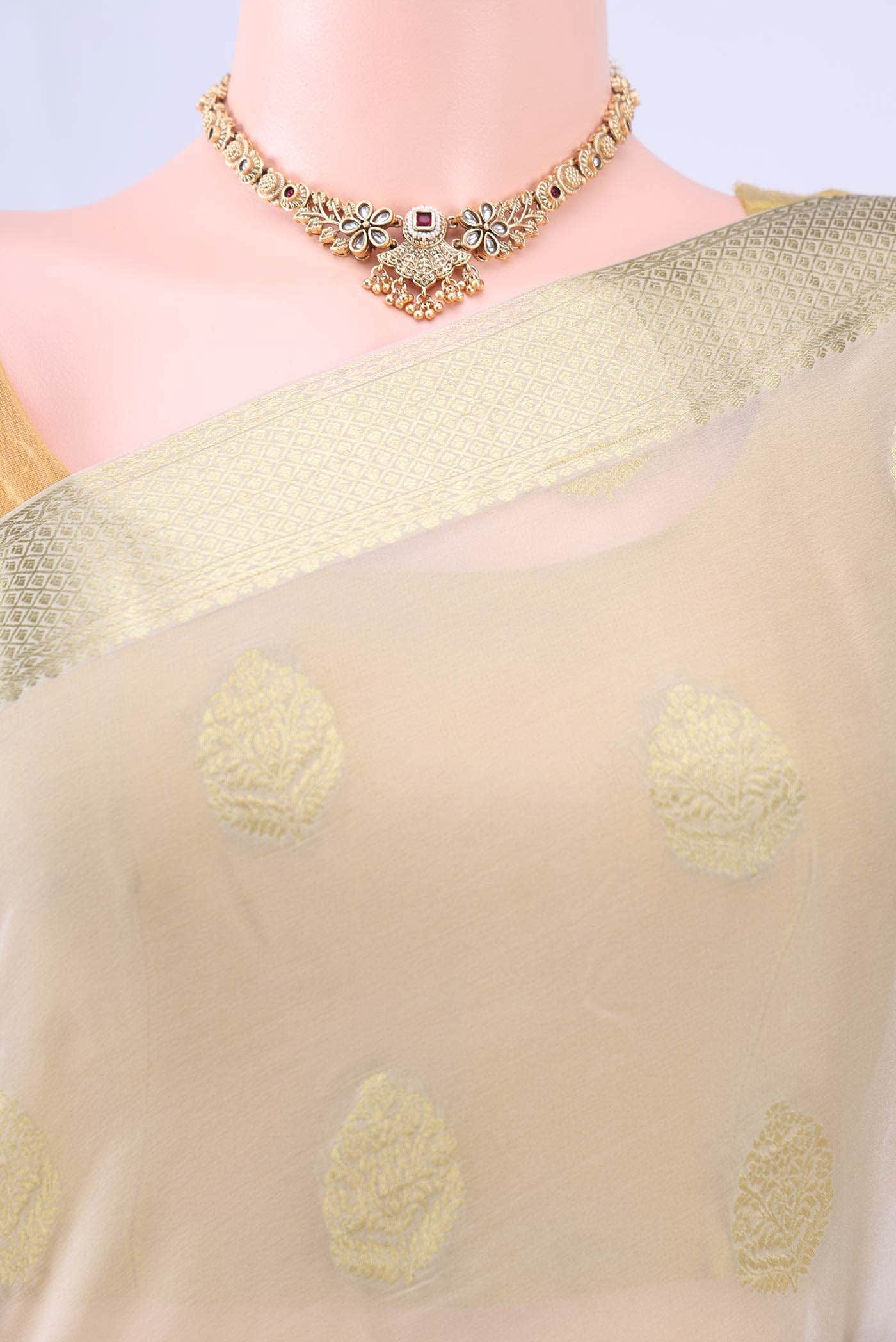 Beige Mysore Georgette Saree
