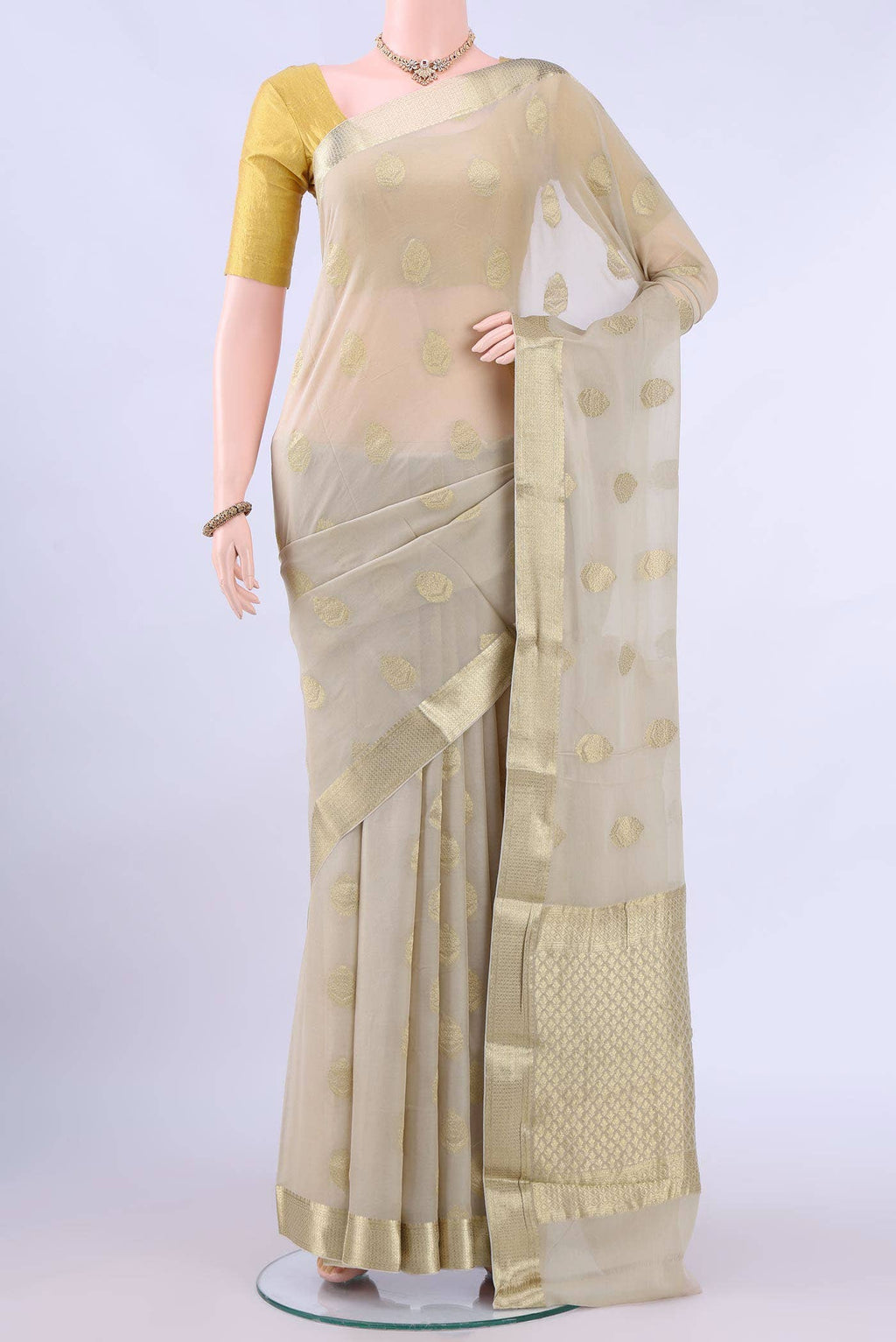 Beige Mysore Georgette Saree