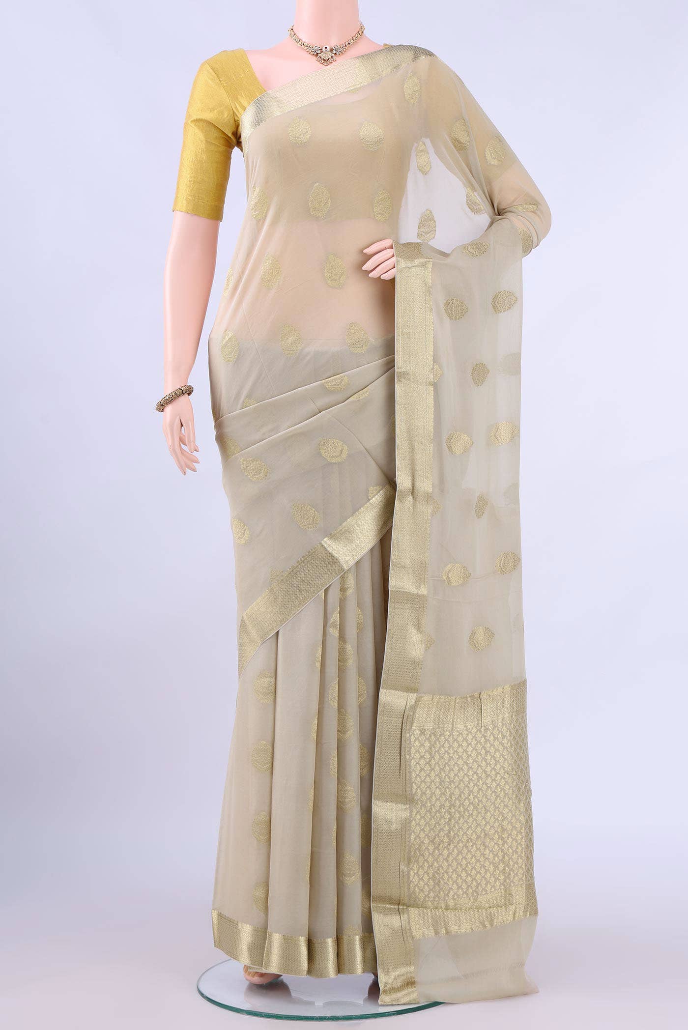 Beige Mysore Georgette Saree