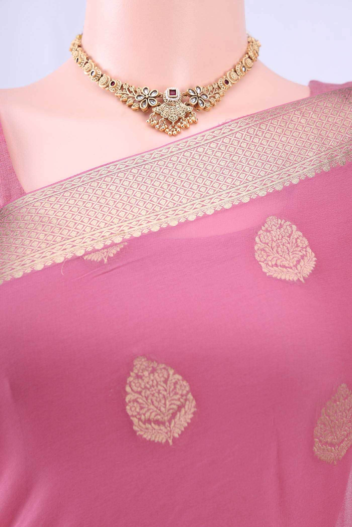 Rose pink Mysore Georgette Saree
