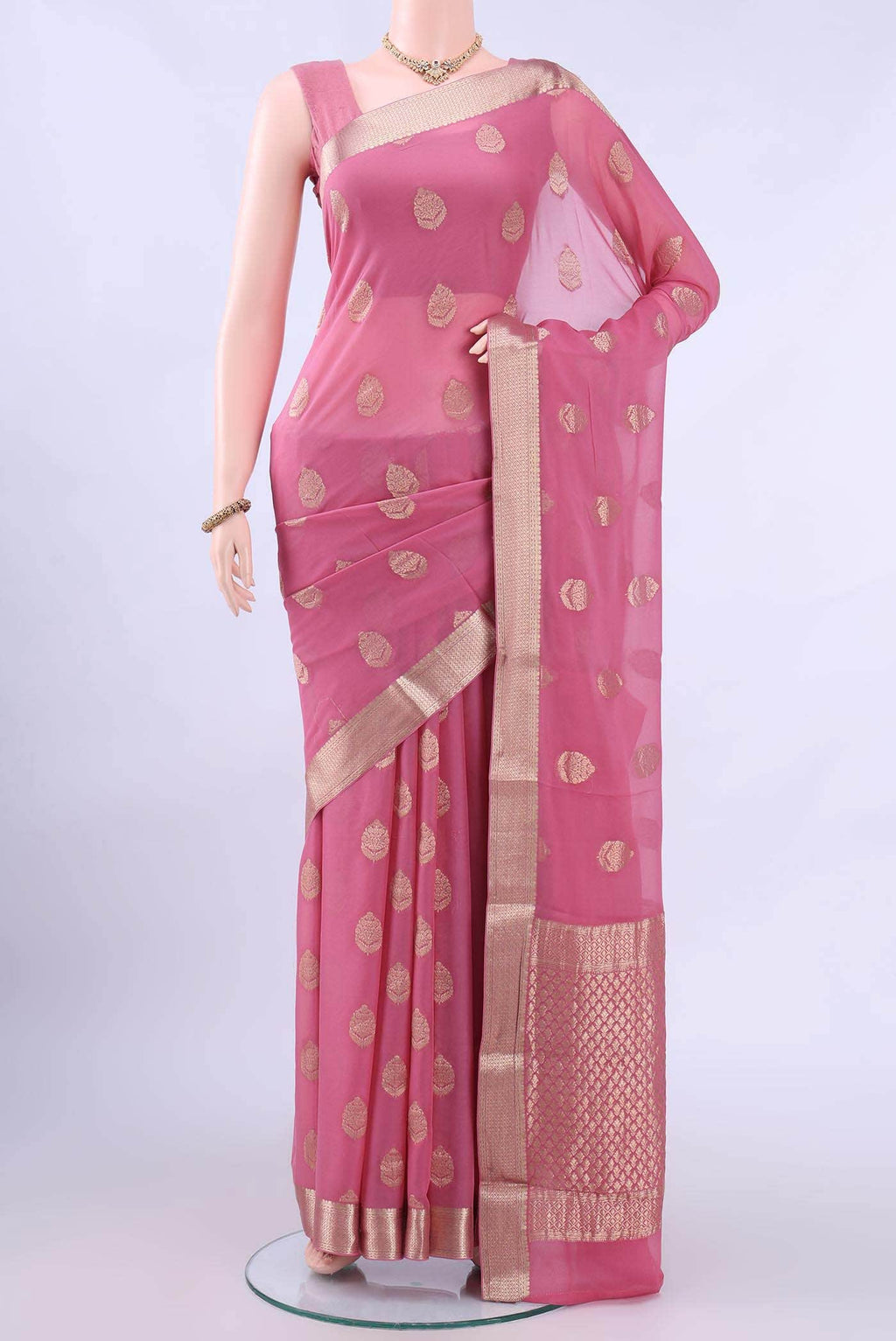 Rose pink Mysore Georgette Saree