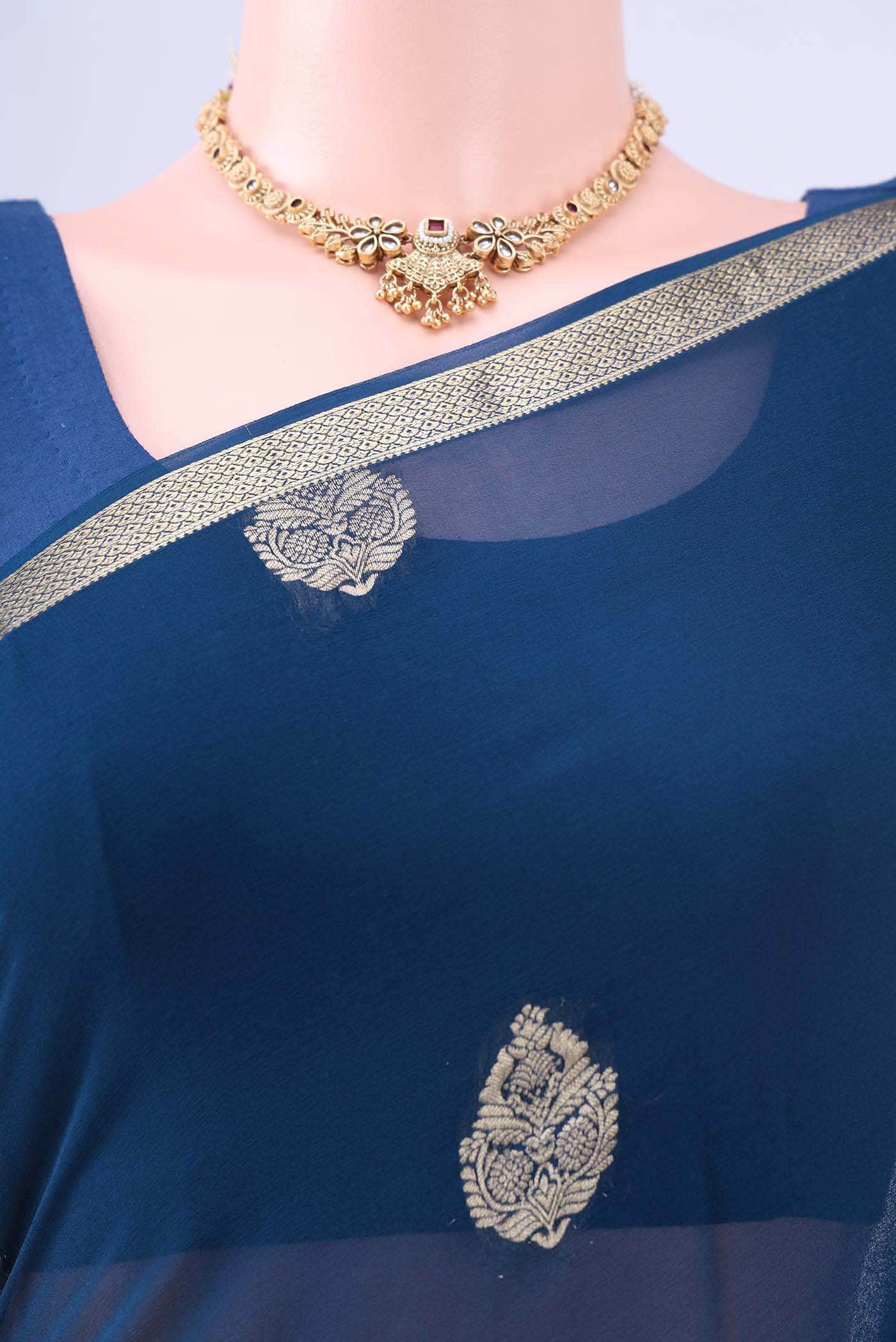 Navy Blue Mysore Georgette Saree
