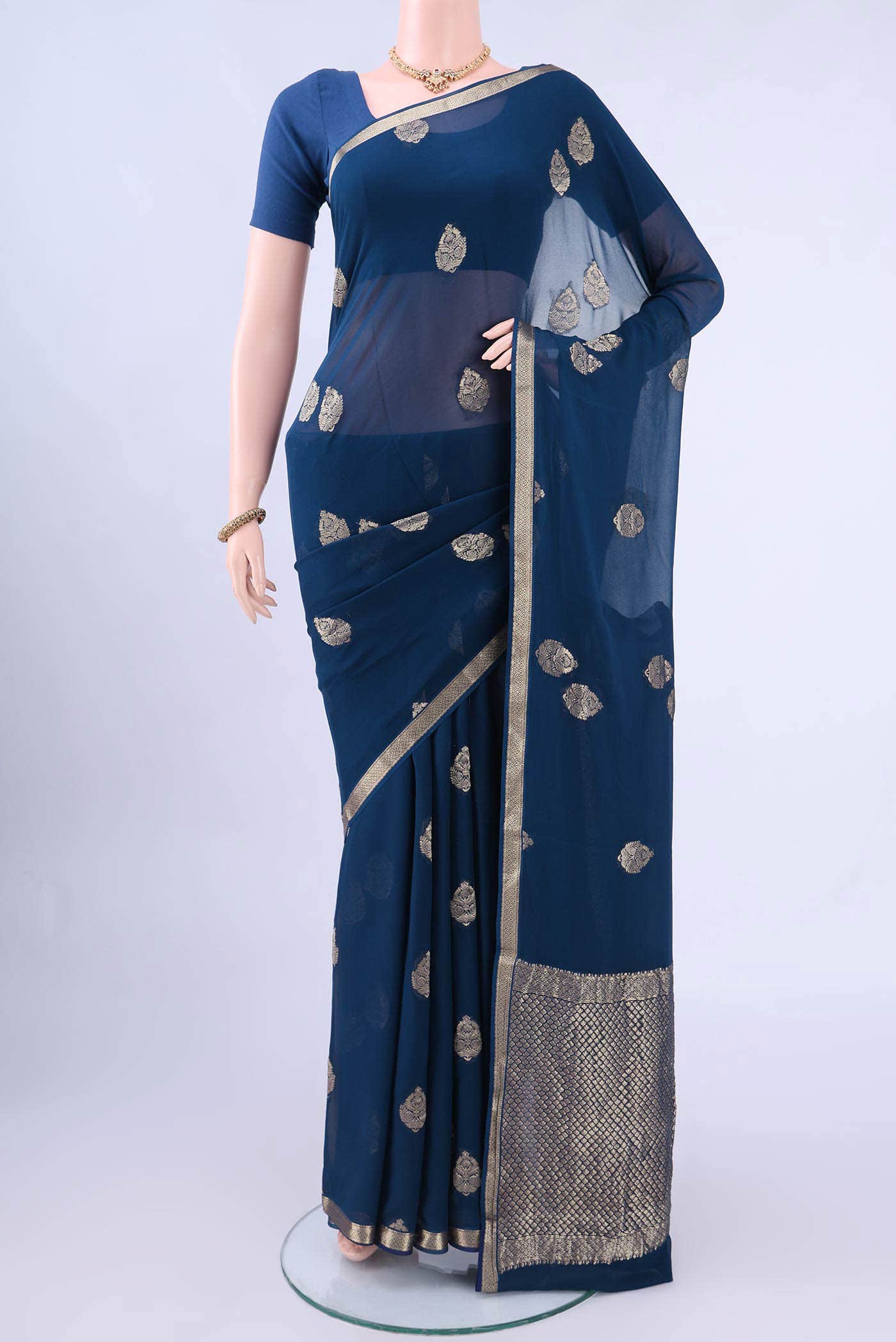 Navy Blue Mysore Georgette Saree