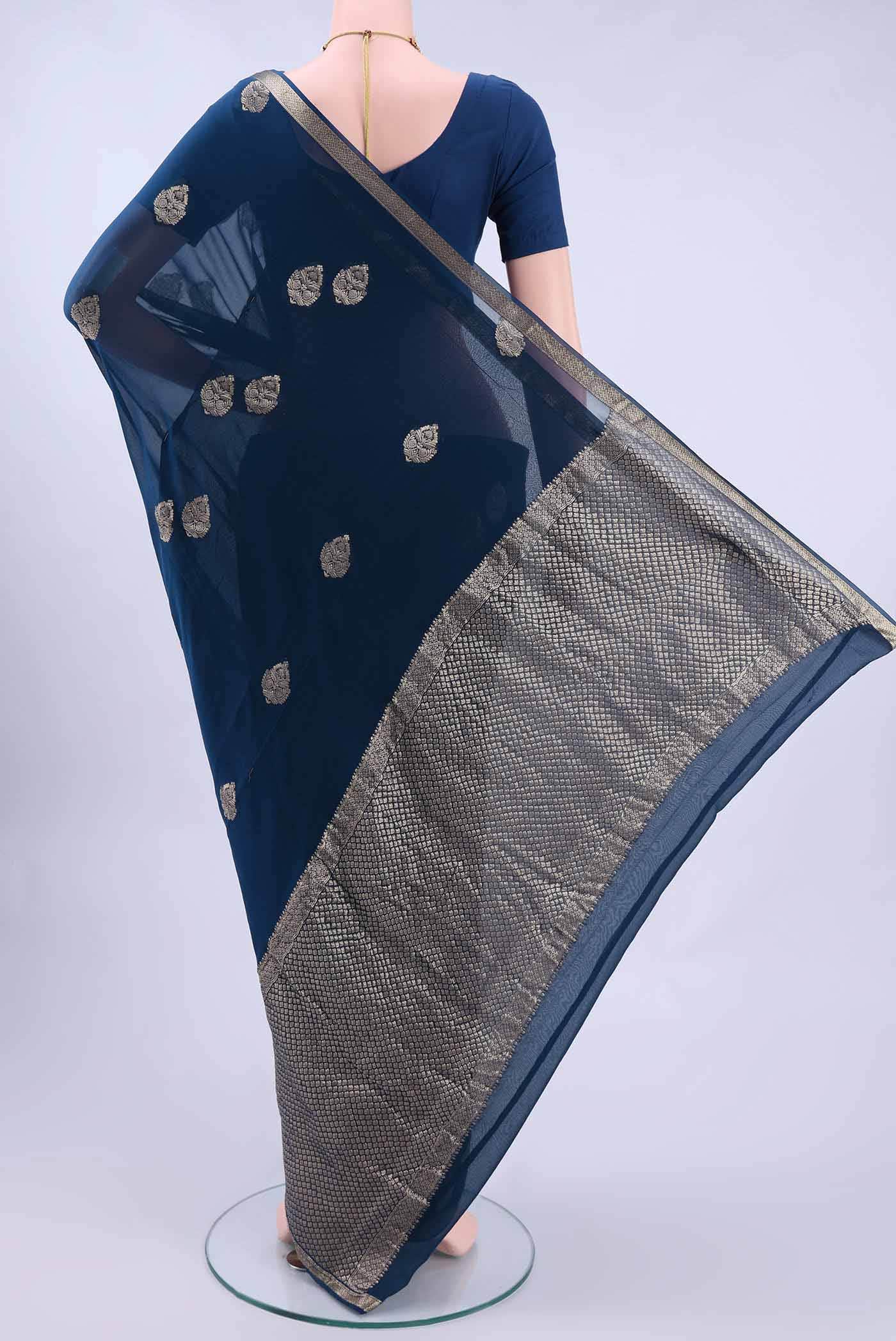 Navy Blue Mysore Georgette Saree