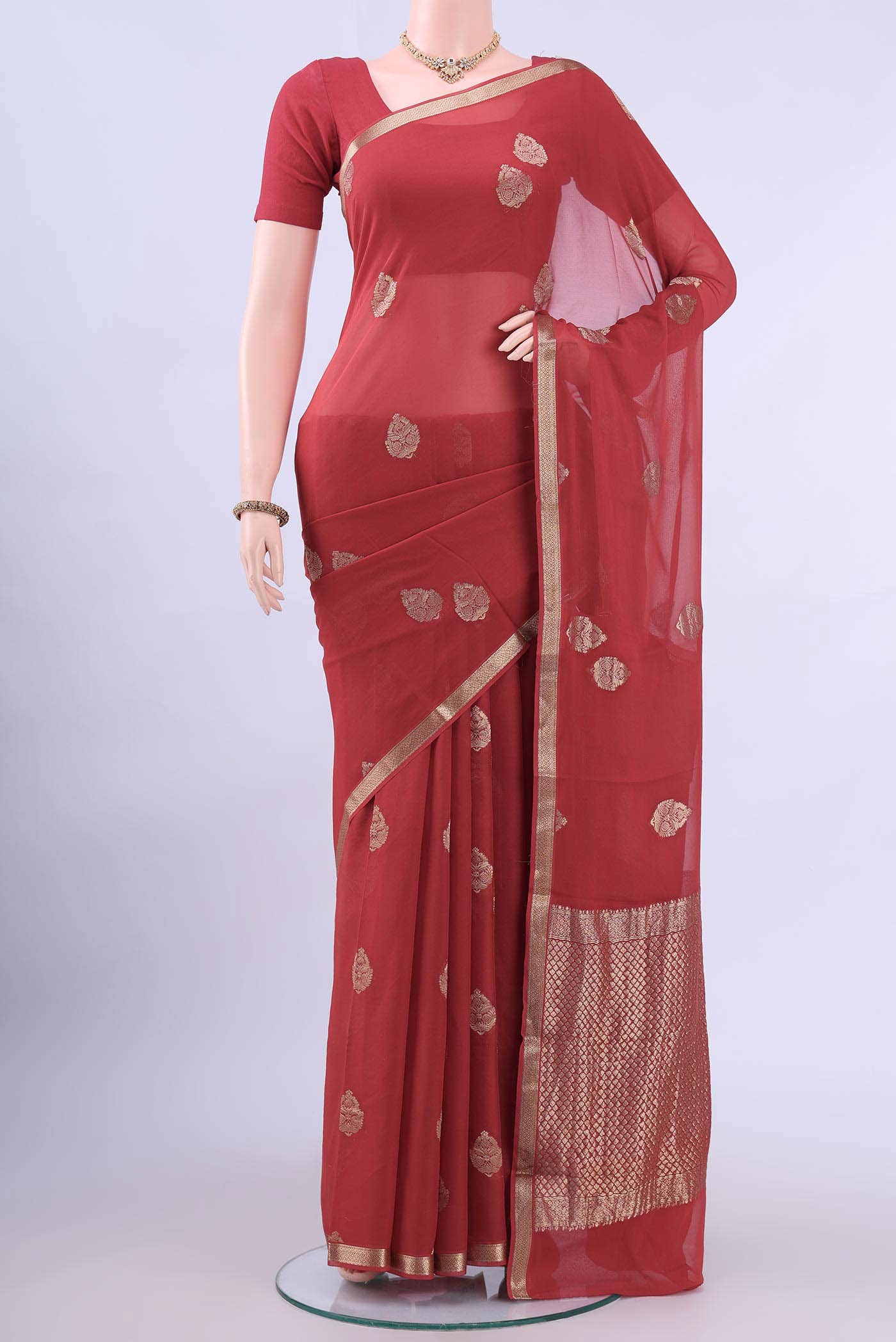 Imperial Red Mysore Georgette Saree