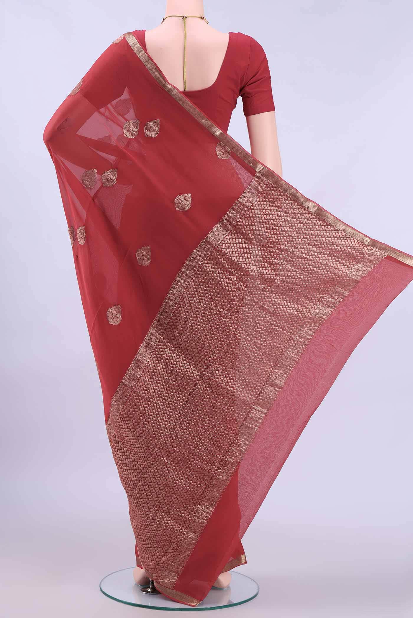 Imperial Red Mysore Georgette Saree