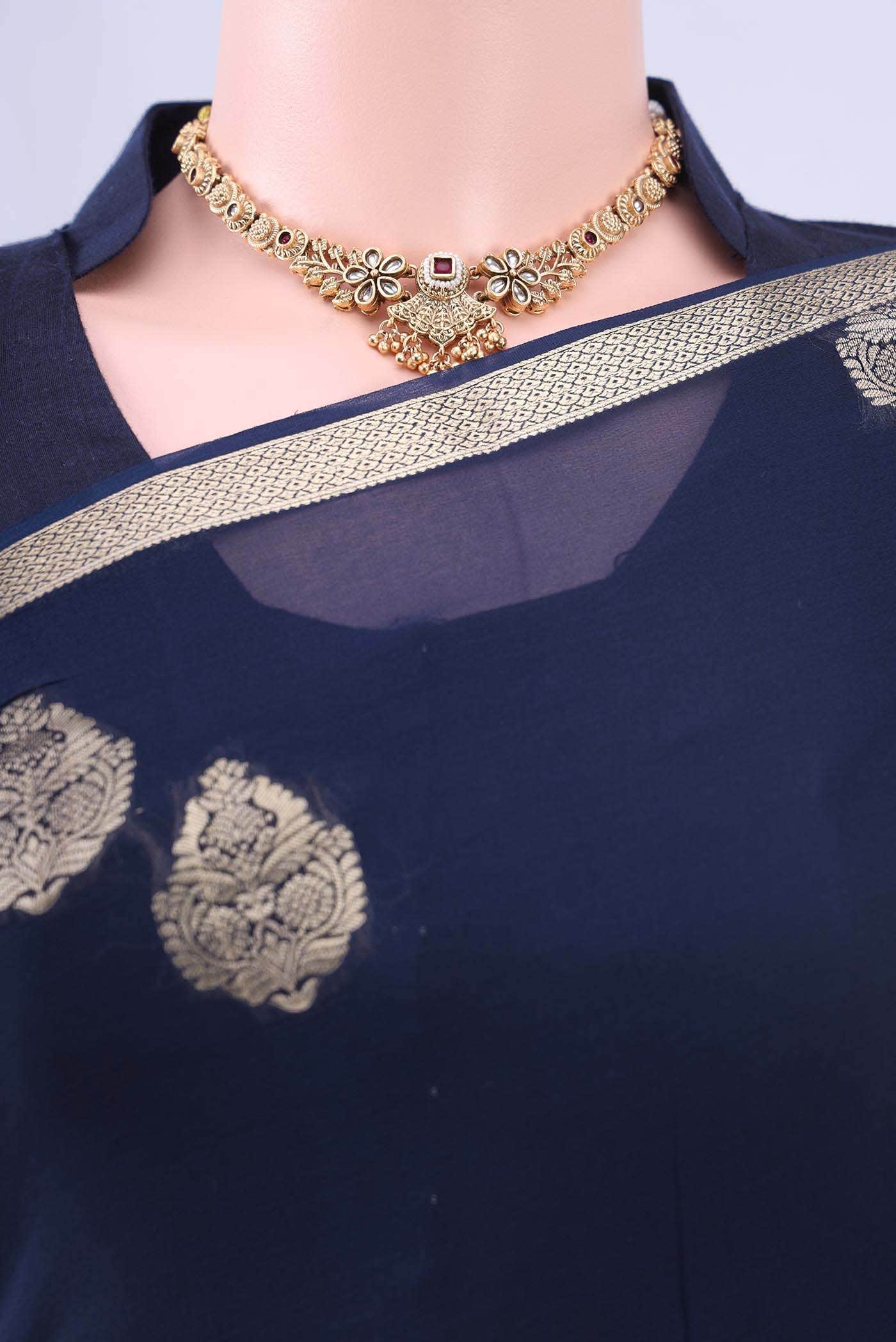 Navy Blue Mysore Georgette Saree