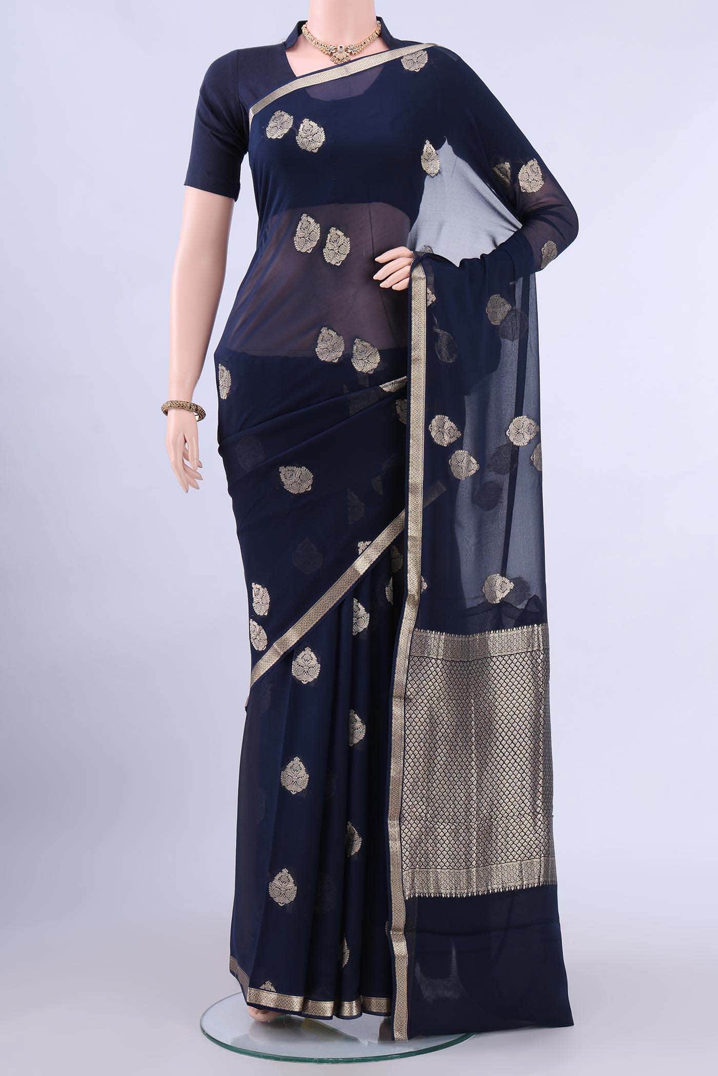 Navy Blue Mysore Georgette Saree