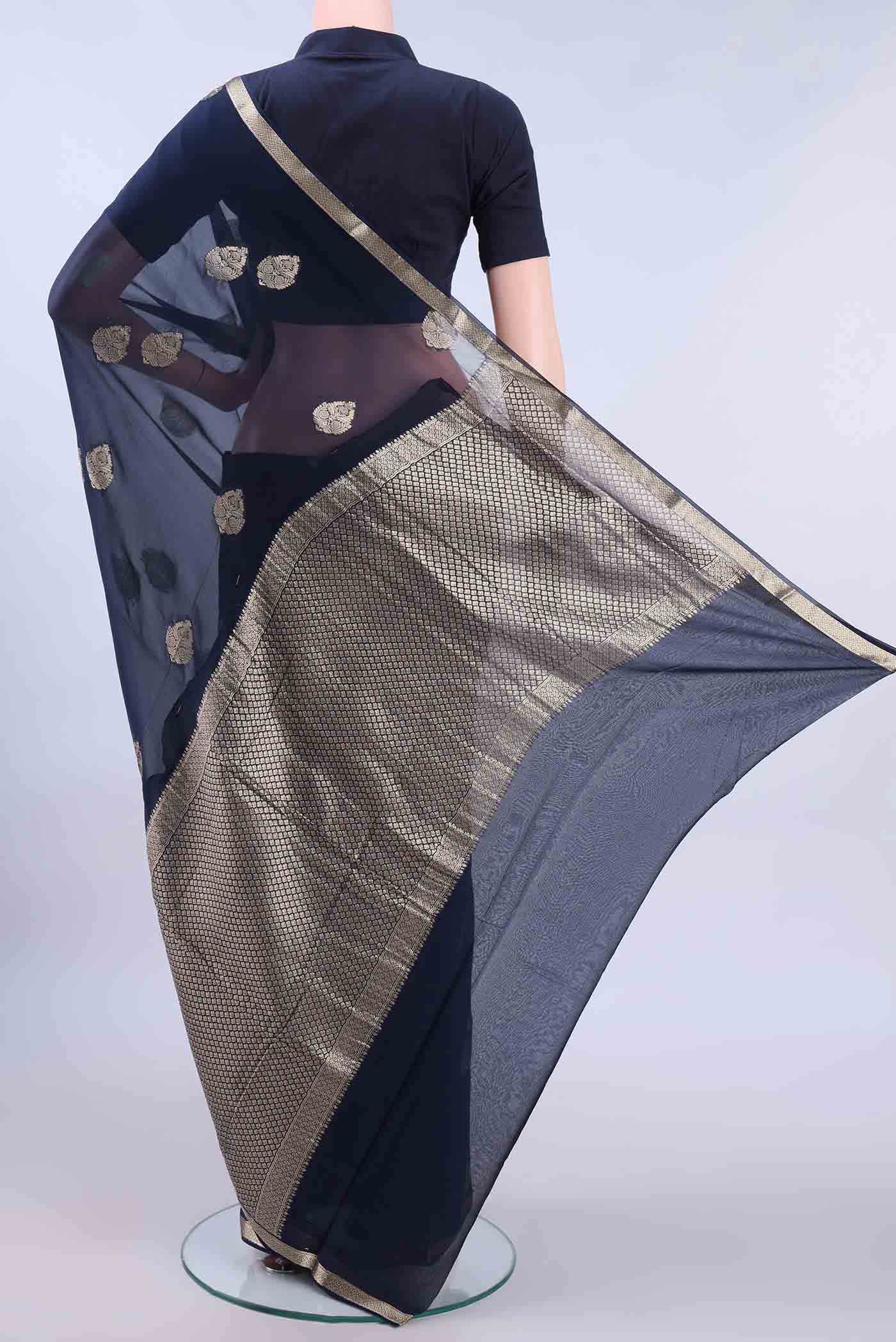Navy Blue Mysore Georgette Saree