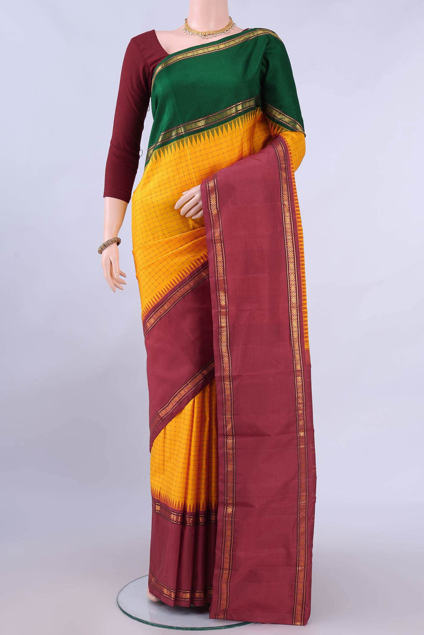 Pure Silk Pure Zari Mustard Kanchipuram Saree