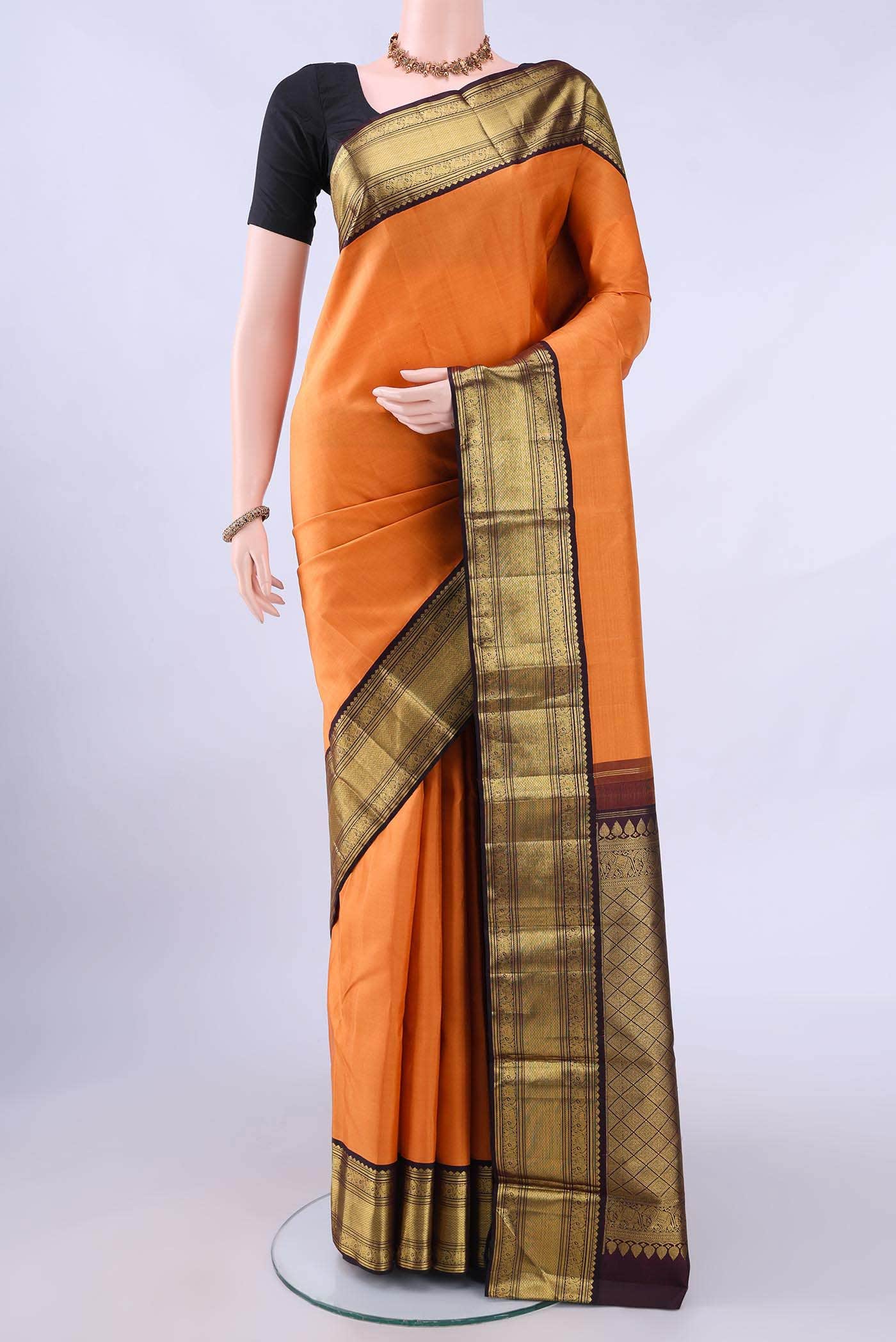 Pure Silk Pure Zari Mustard Kanchipuram Saree
