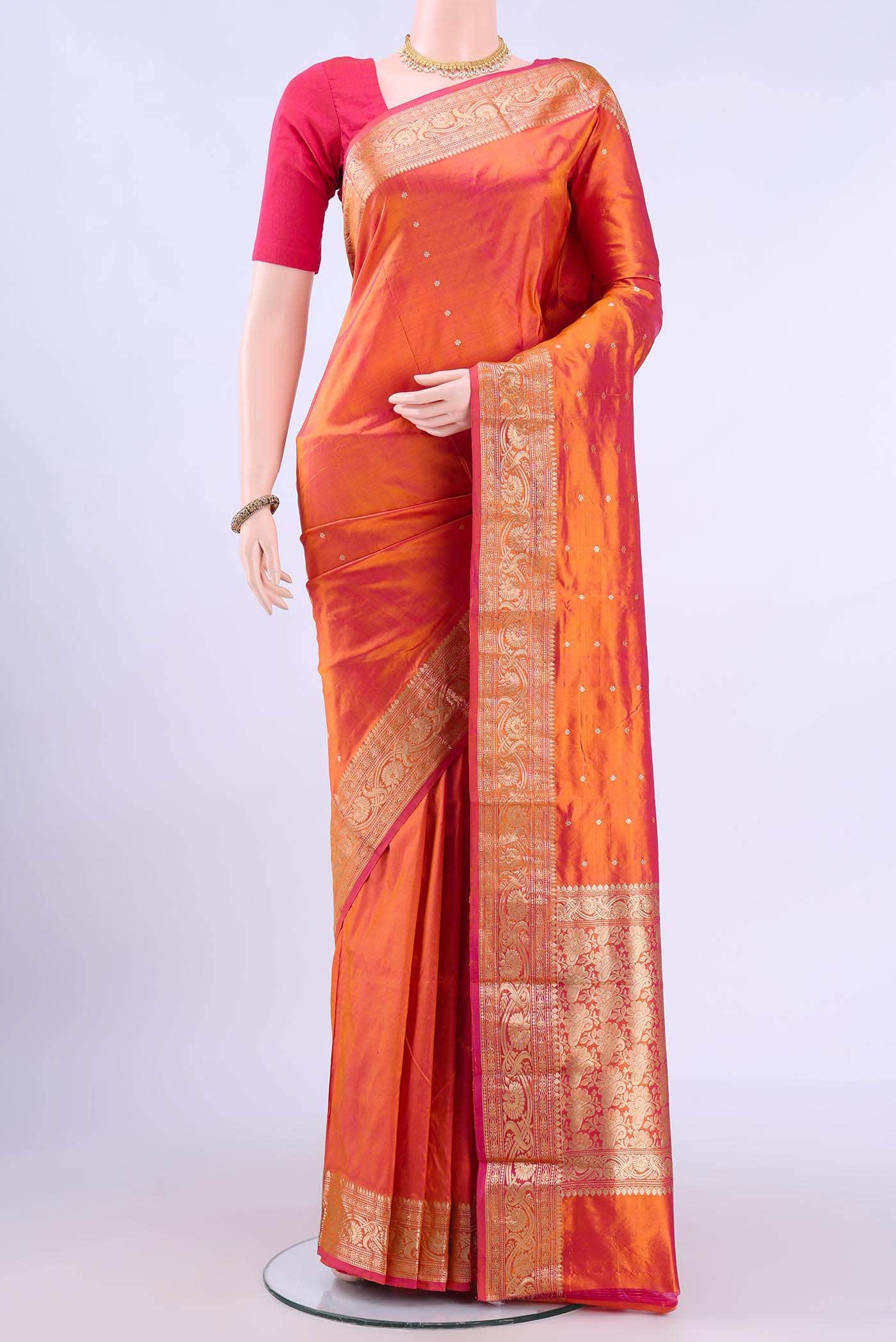 Brick Orange Banarasi Katan Silk Saree