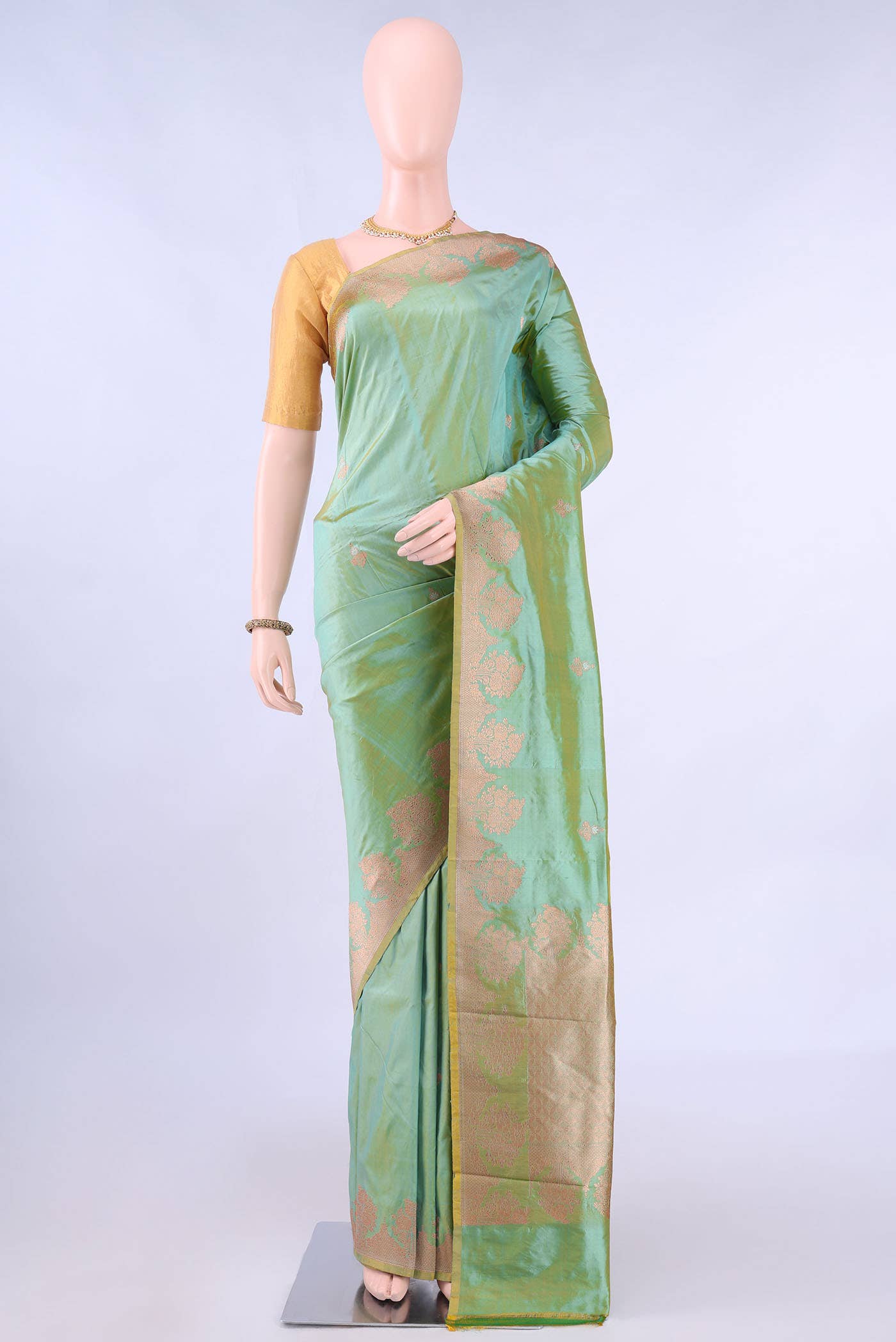 Acid Green Banarasi Katan Silk Saree