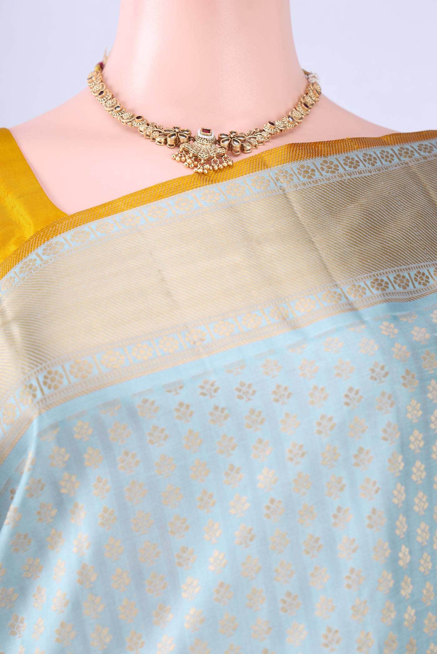 Sky Blue Kanchipuram Silk Saree