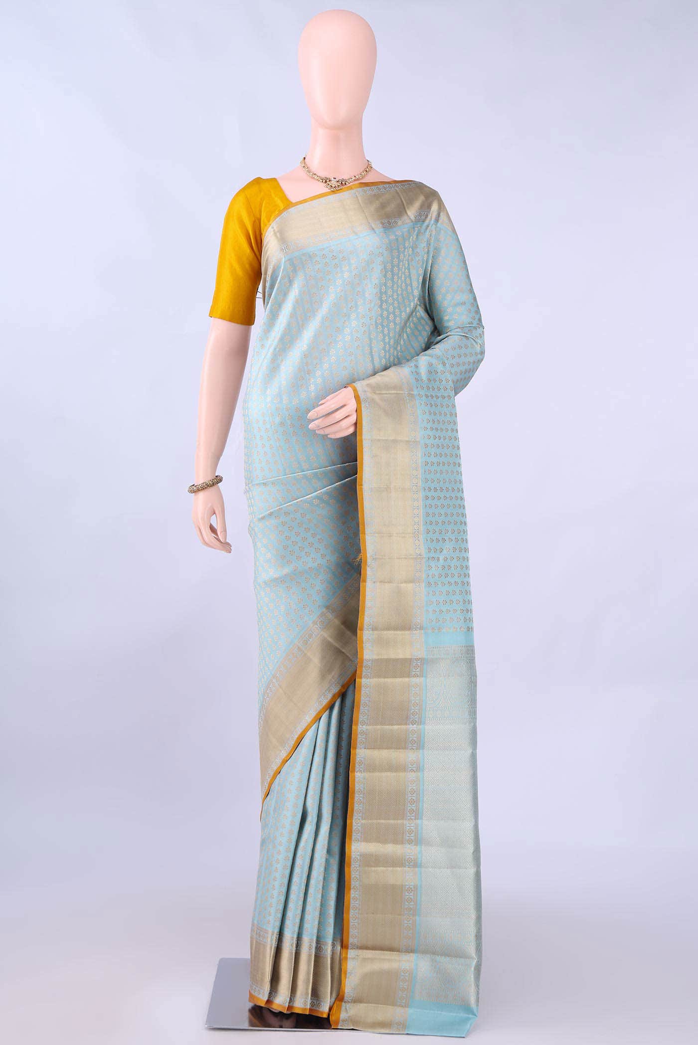 Sky Blue Kanchipuram Silk Saree