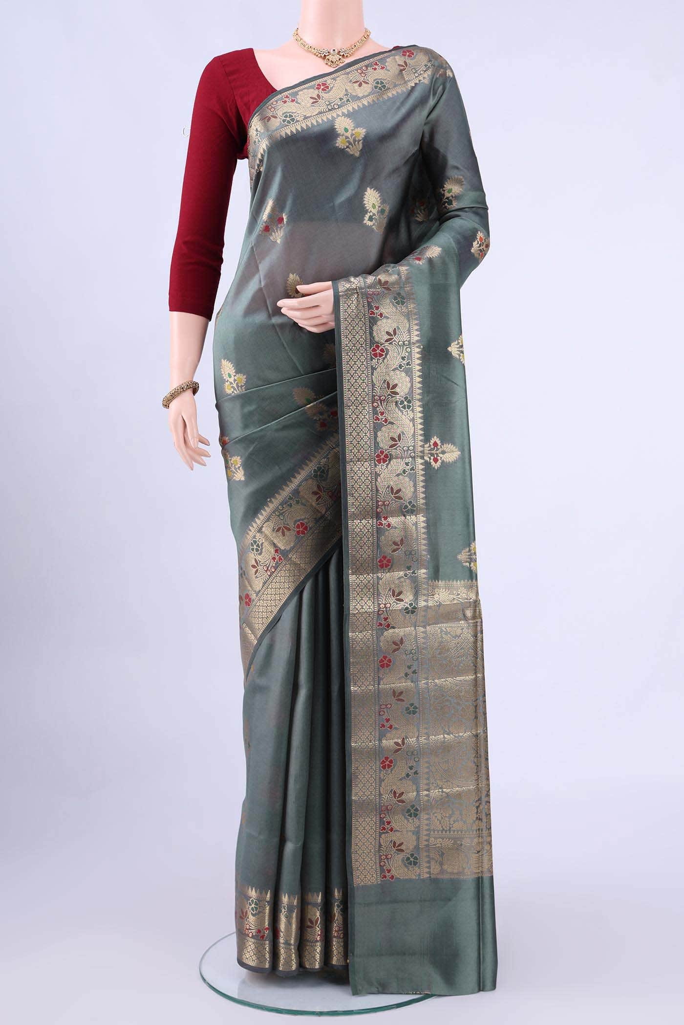 Davys Grey Banarasi Raw Silk Saree