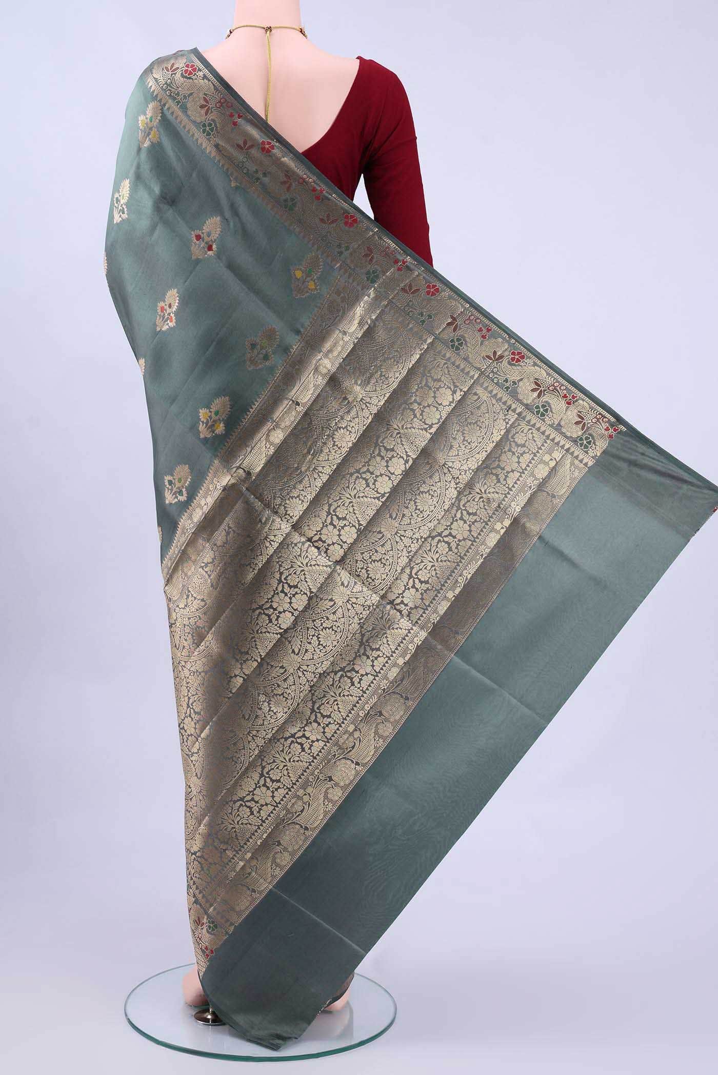 Davys Grey Banarasi Raw Silk Saree