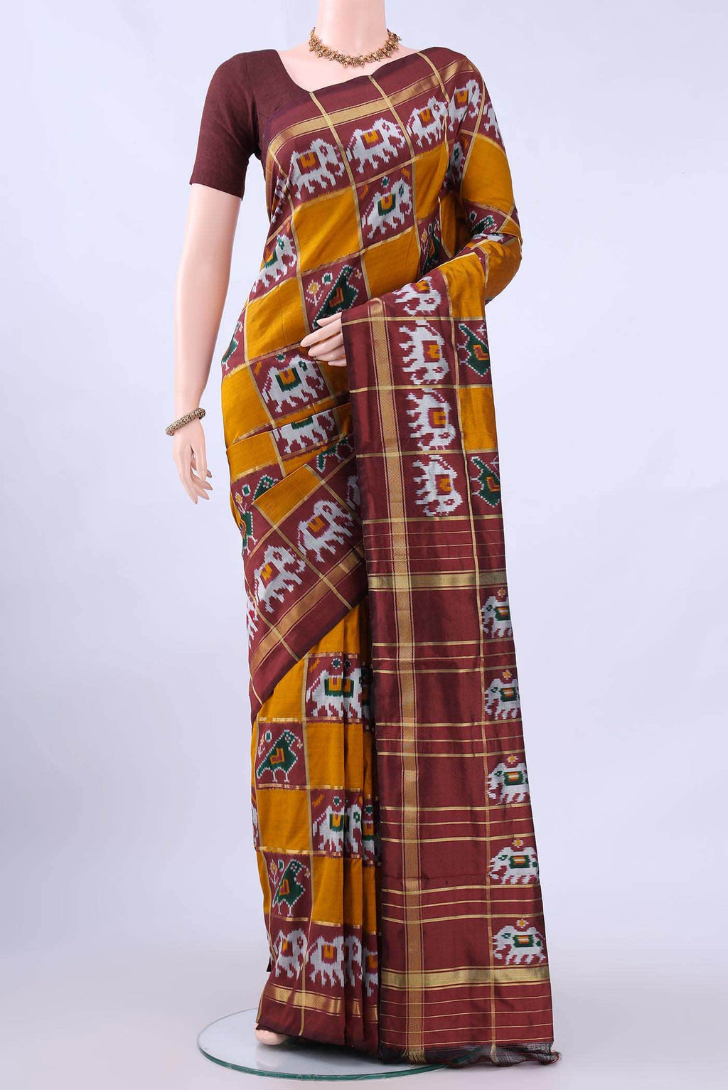 Mustard Pochampally Silk Saree