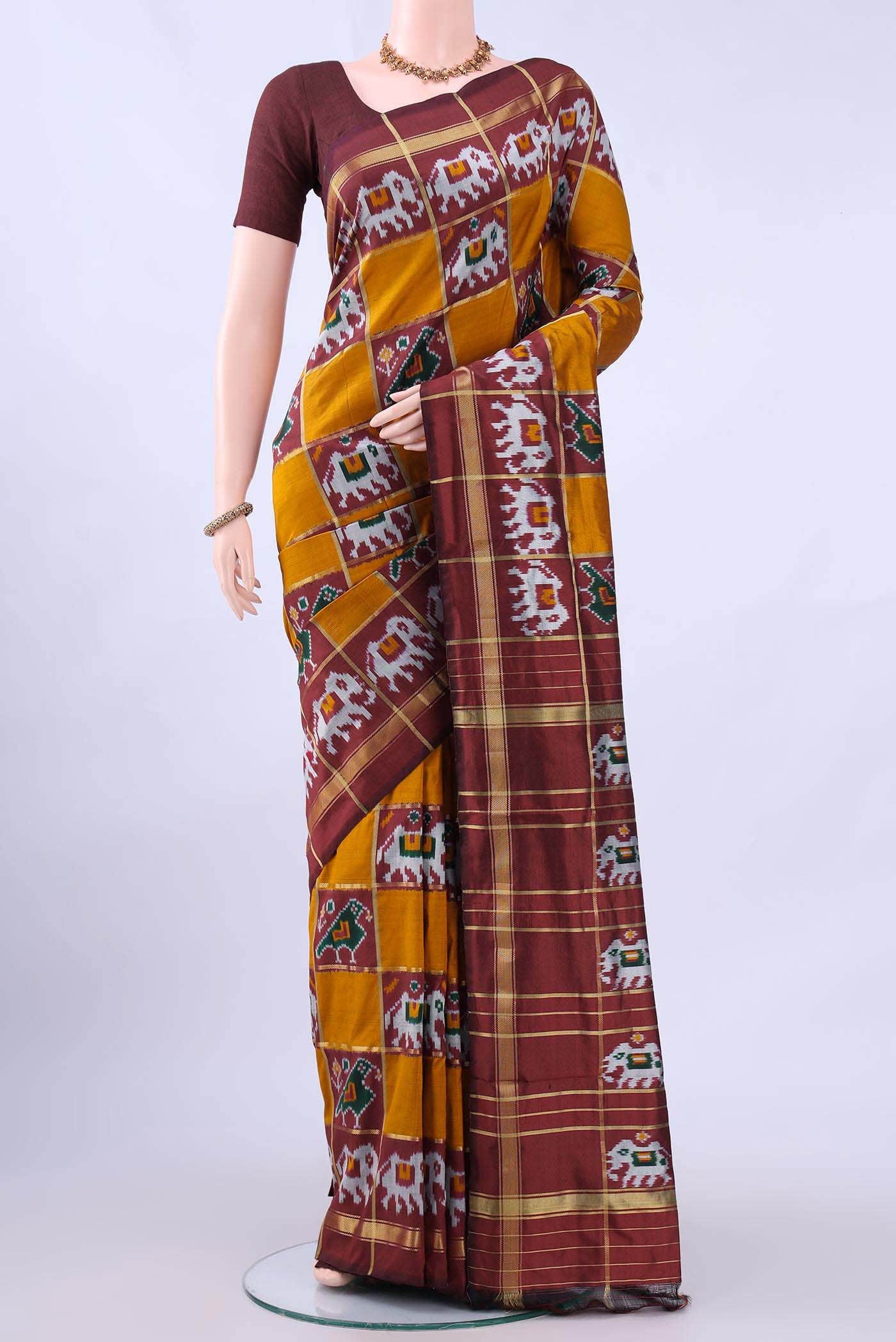 Mustard Pochampally Silk Saree