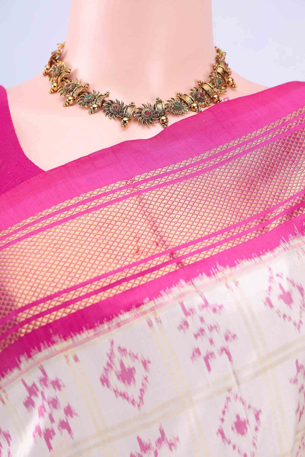 Off White Pochampally Silk Saree