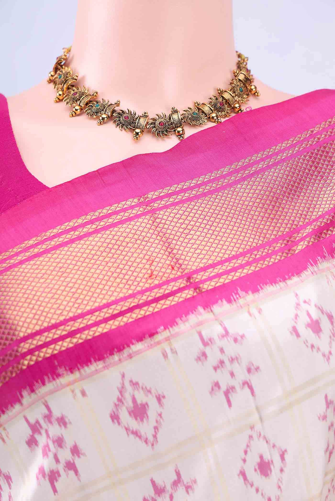 Off White Pochampally Silk Saree