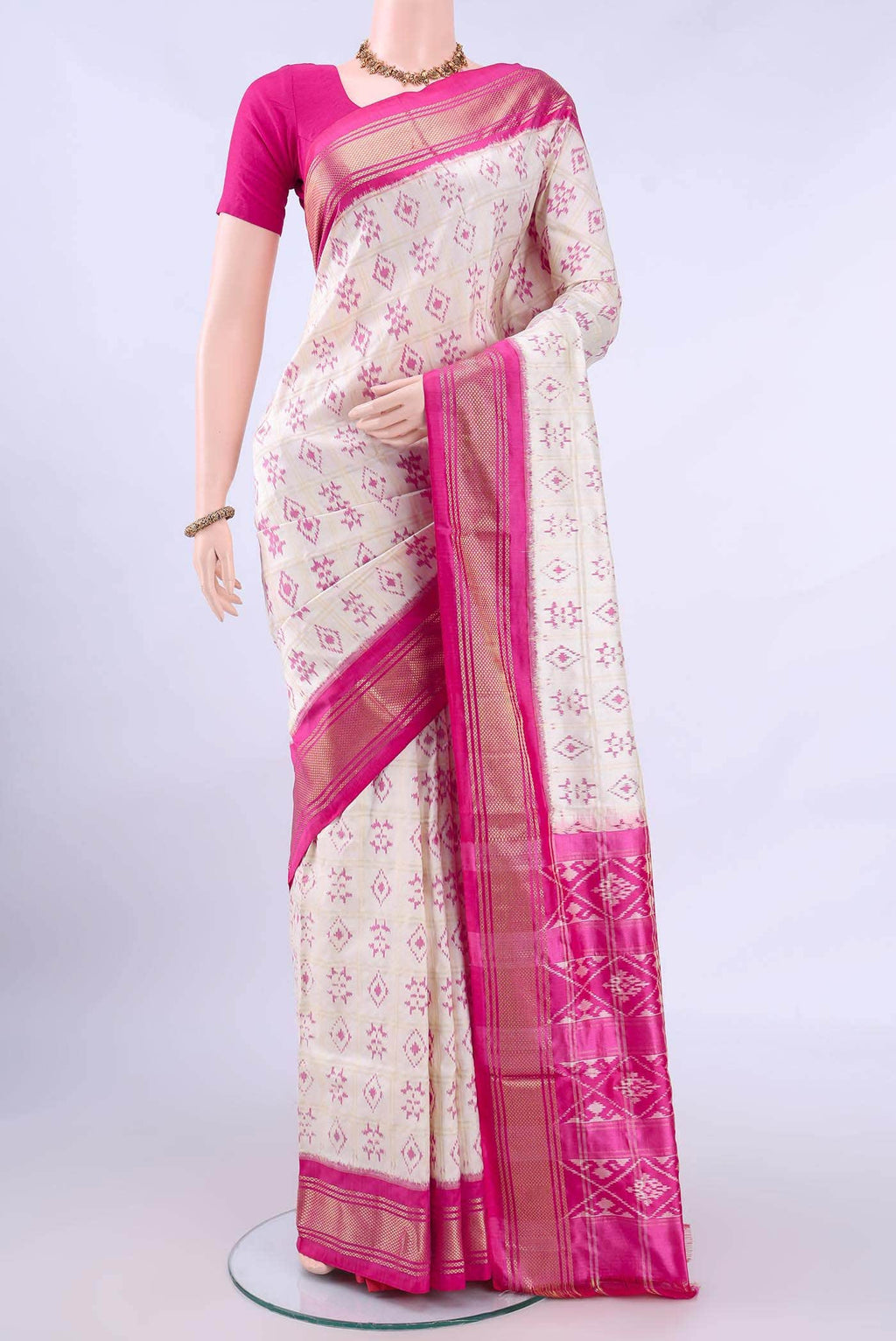 Off White Pochampally Silk Saree