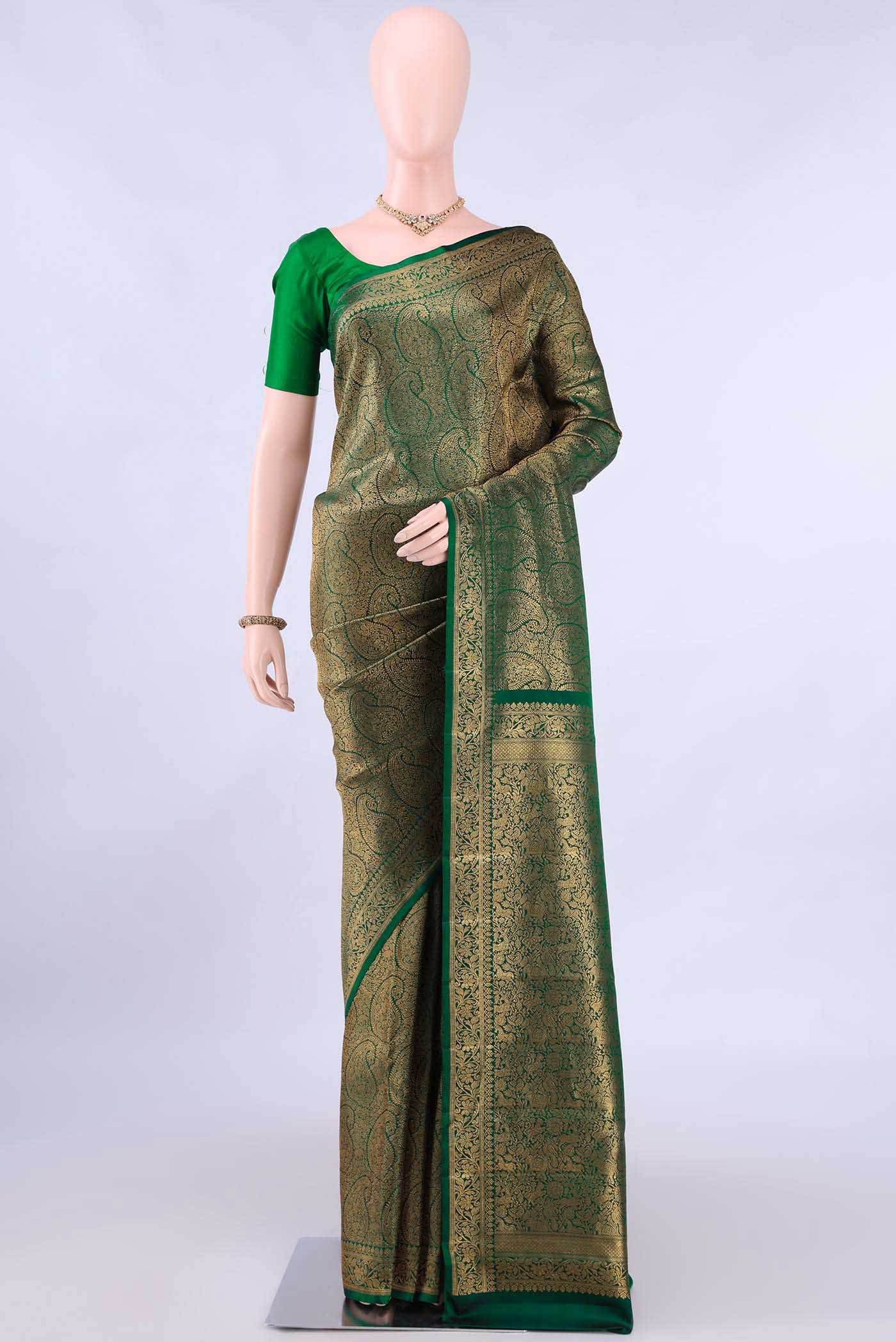 Bottle Green Kanchipuram Saree