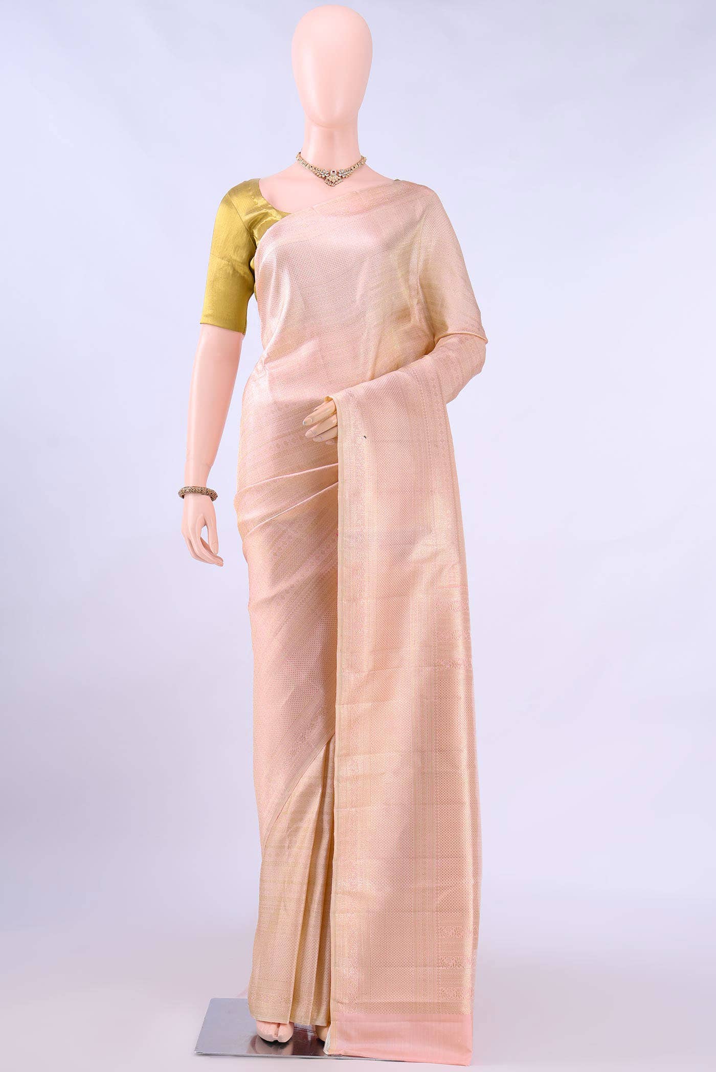 Golden Peach Kanchipuram Saree