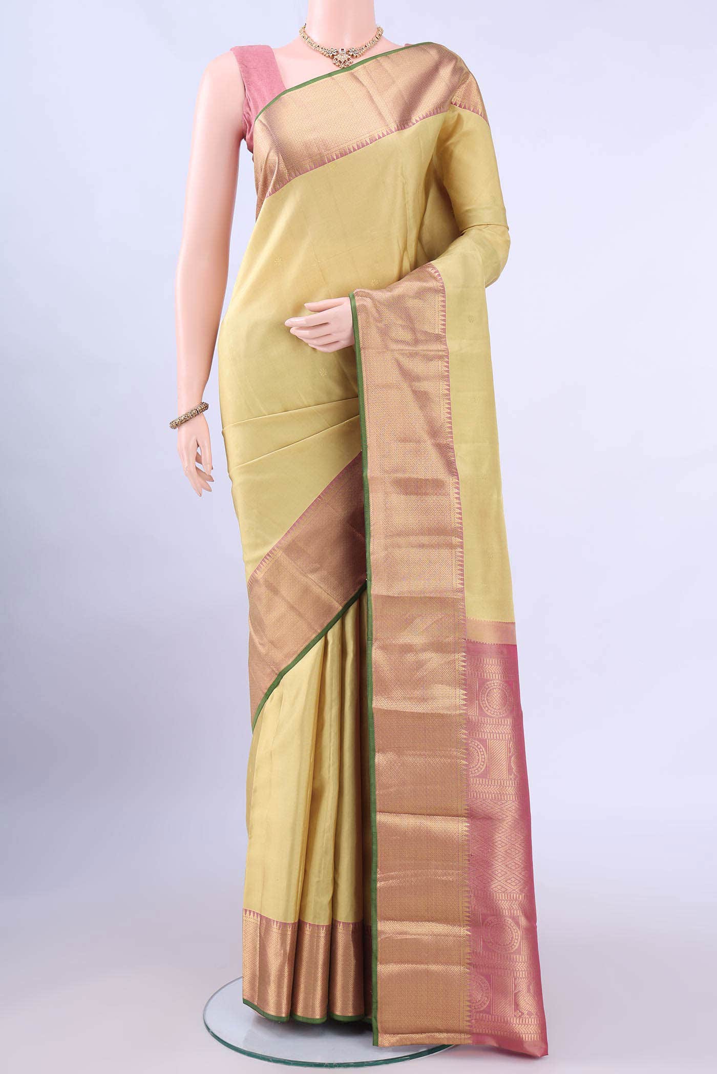 Beige Nangavalli Silk [ Salem ] Saree