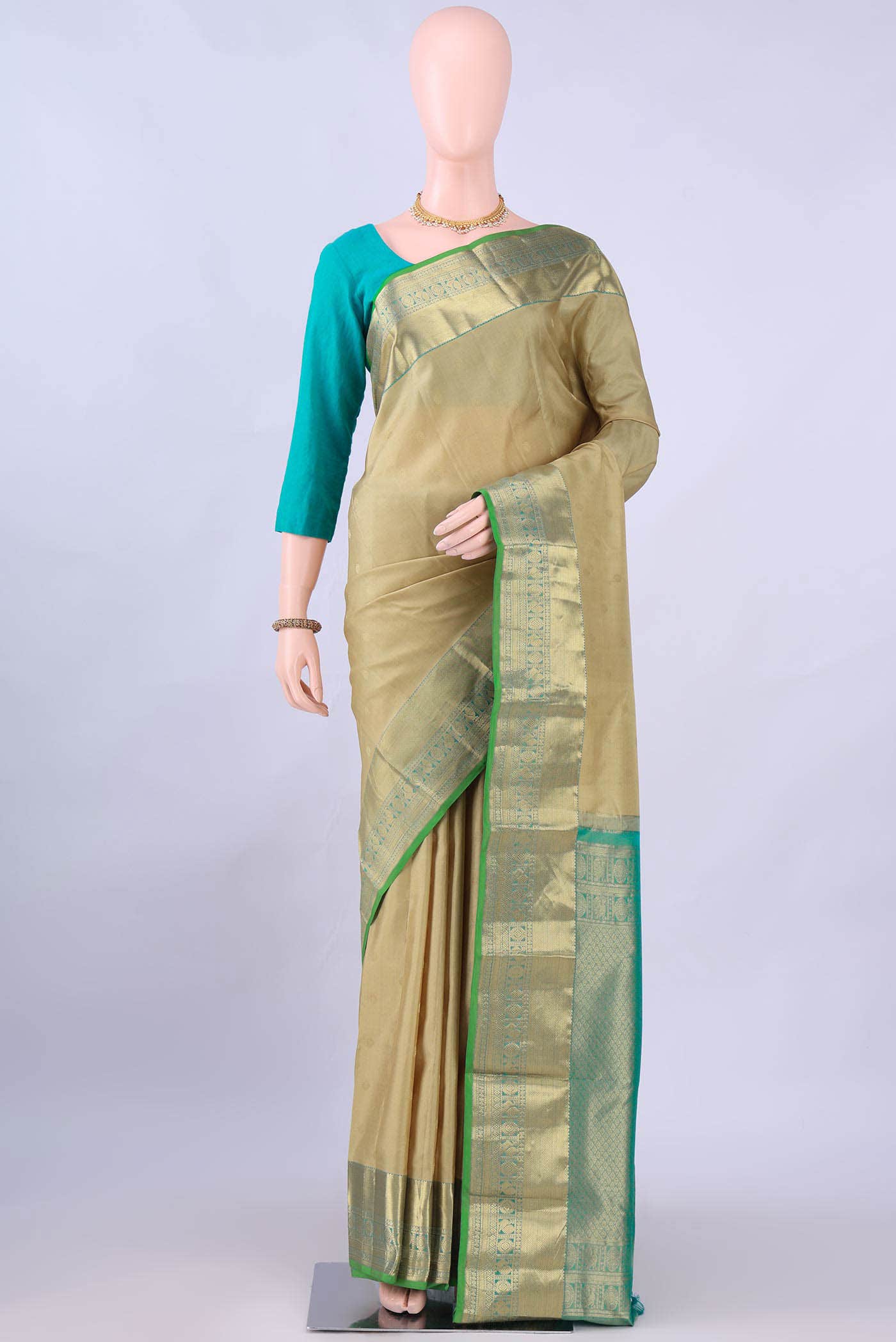 Beige Nangavalli Silk [ Salem ] Saree