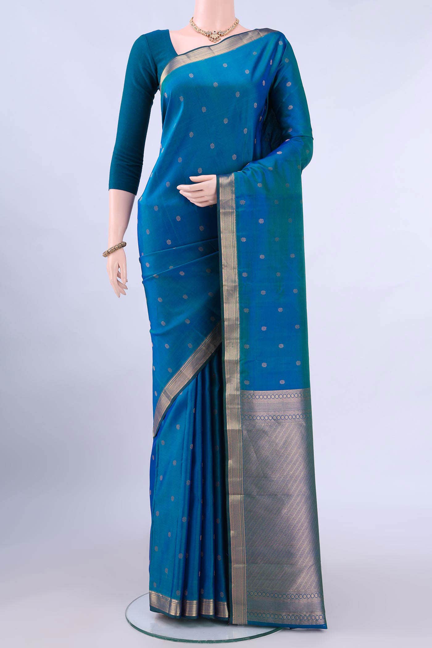 Peacock Blue Nangavalli Silk [ Salem ] Saree