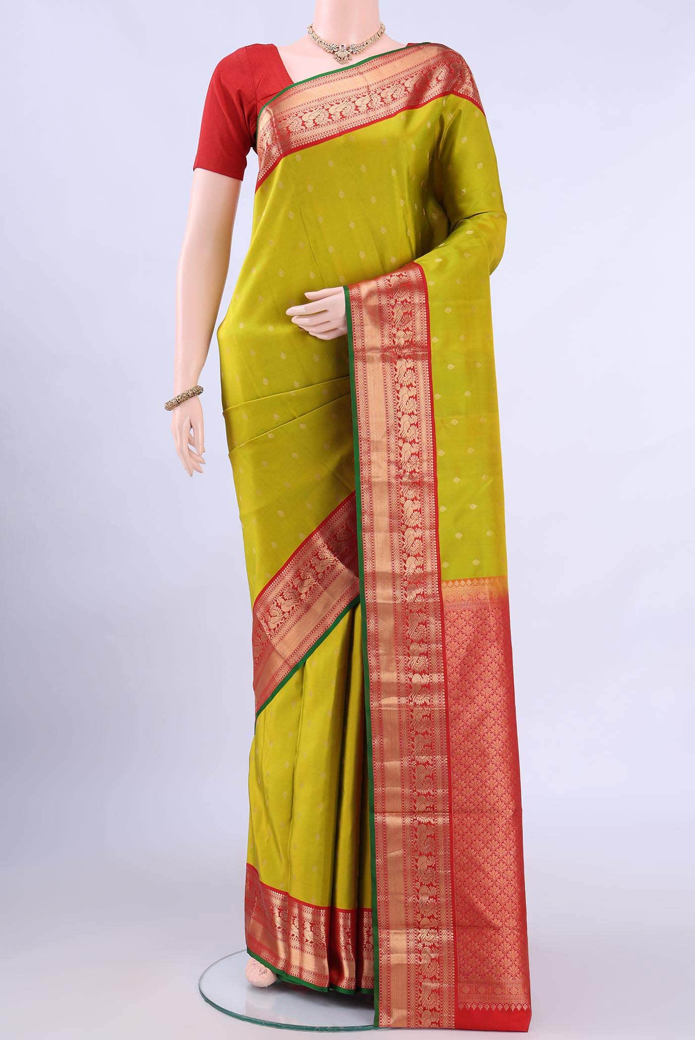 Parrot Green Nangavalli Silk [ Salem ] Saree