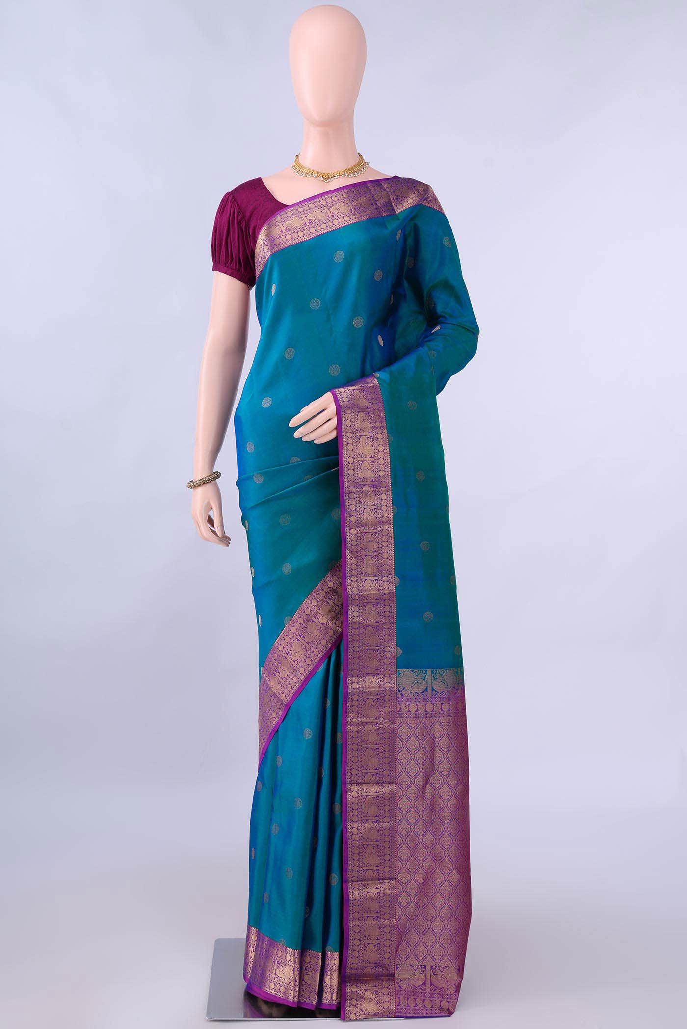 Peacock Blue Nangavalli Silk [ Salem ] Saree