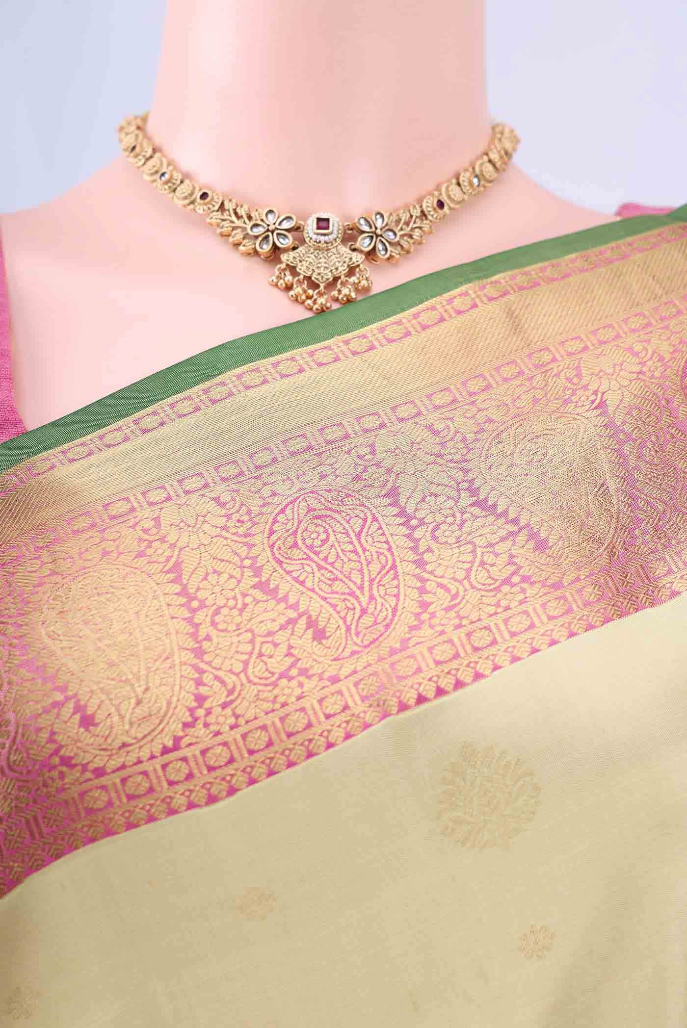 Beige Nangavalli Silk [ Salem ] Saree