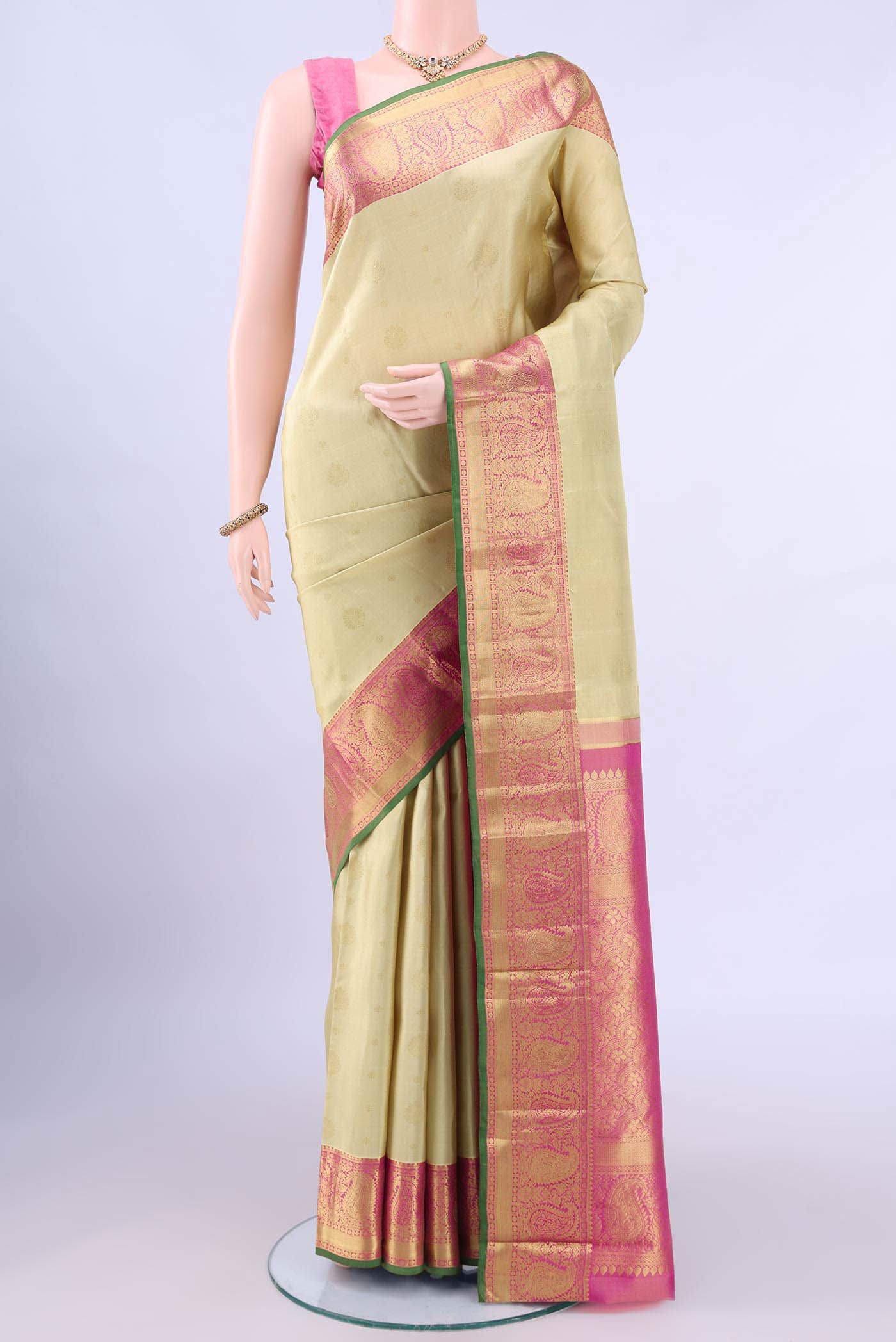 Beige Nangavalli Silk [ Salem ] Saree