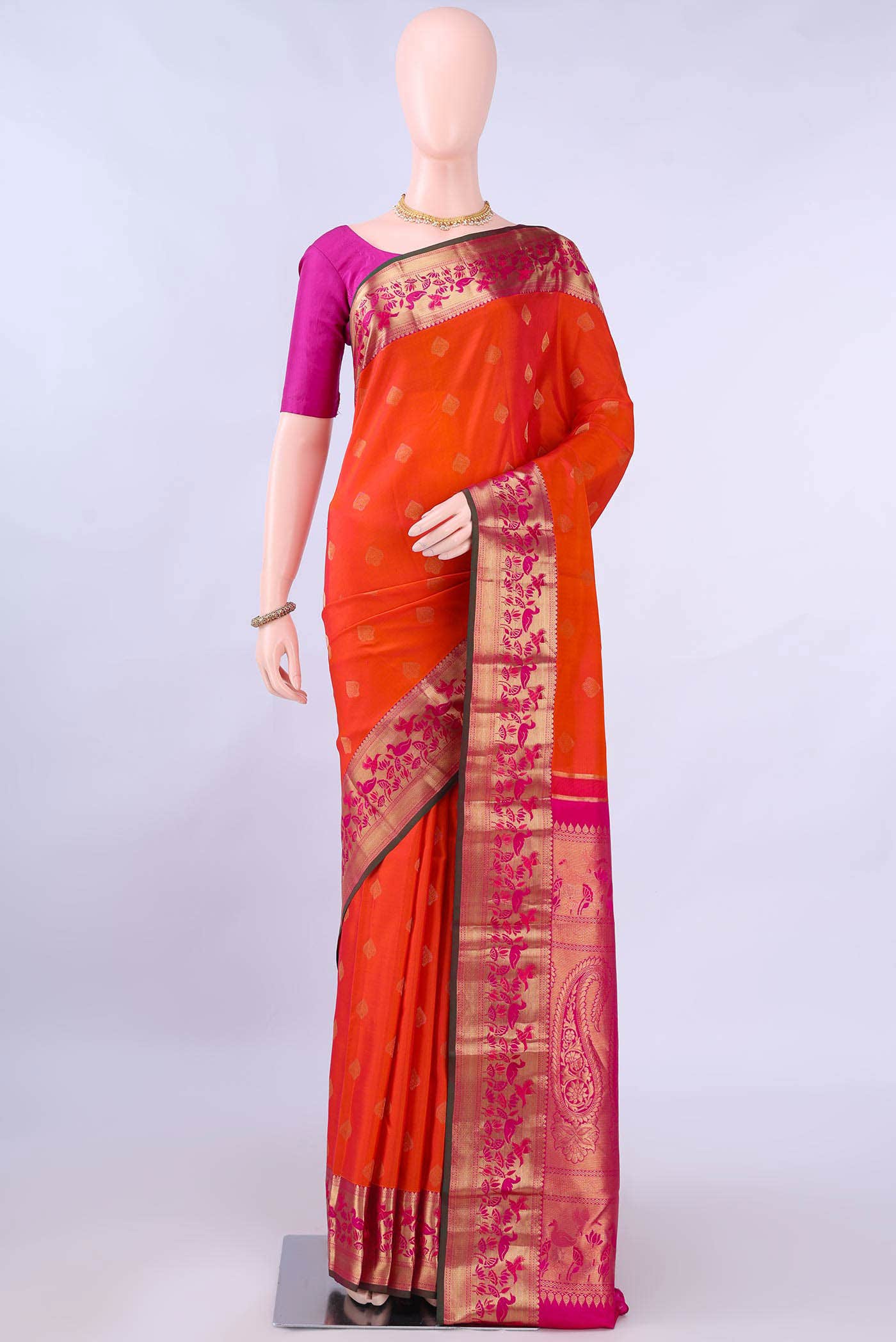 Brick Orange Nangavalli Silk [ Salem ] Saree