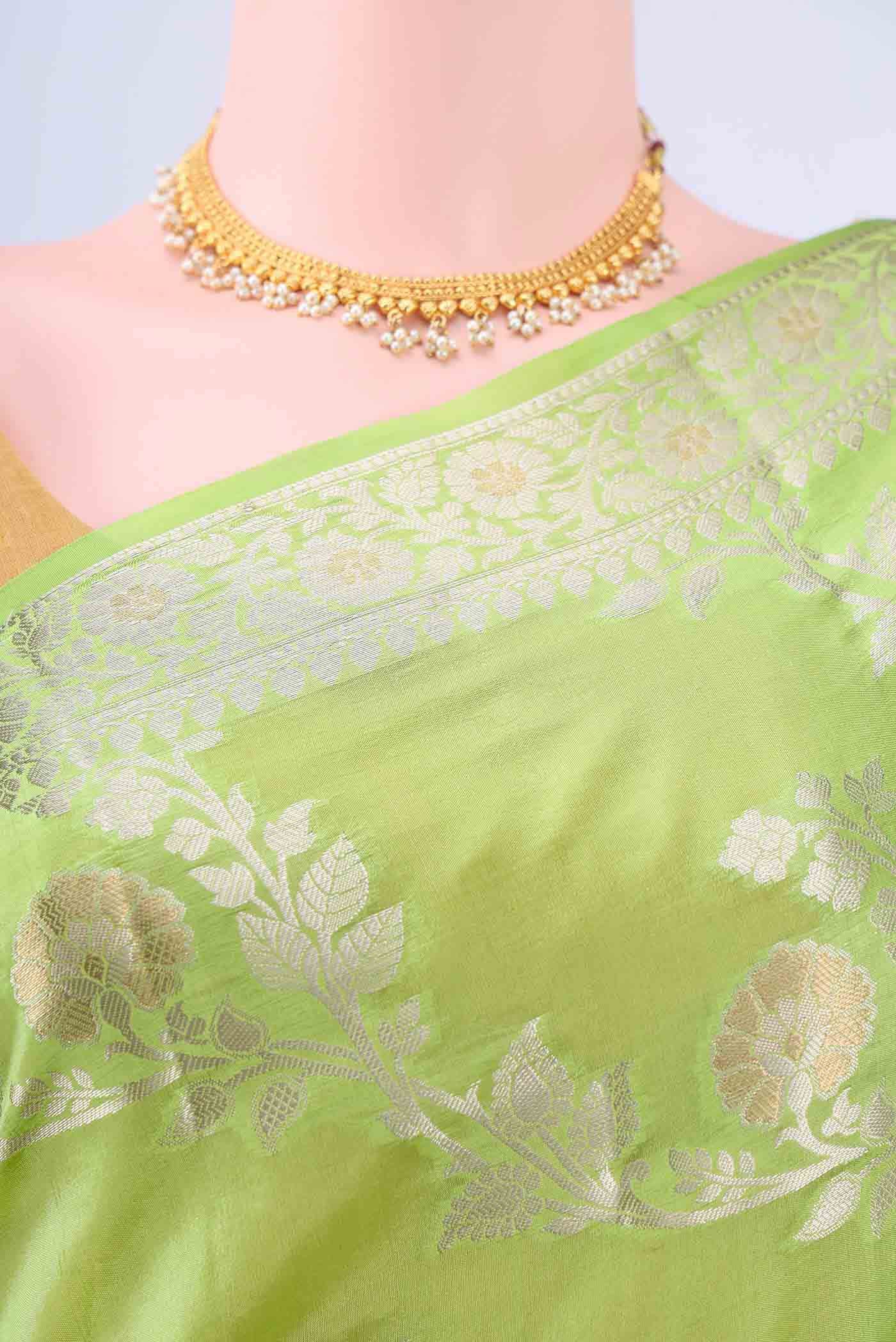 Parrot Green Banarasi Raw Silk Saree