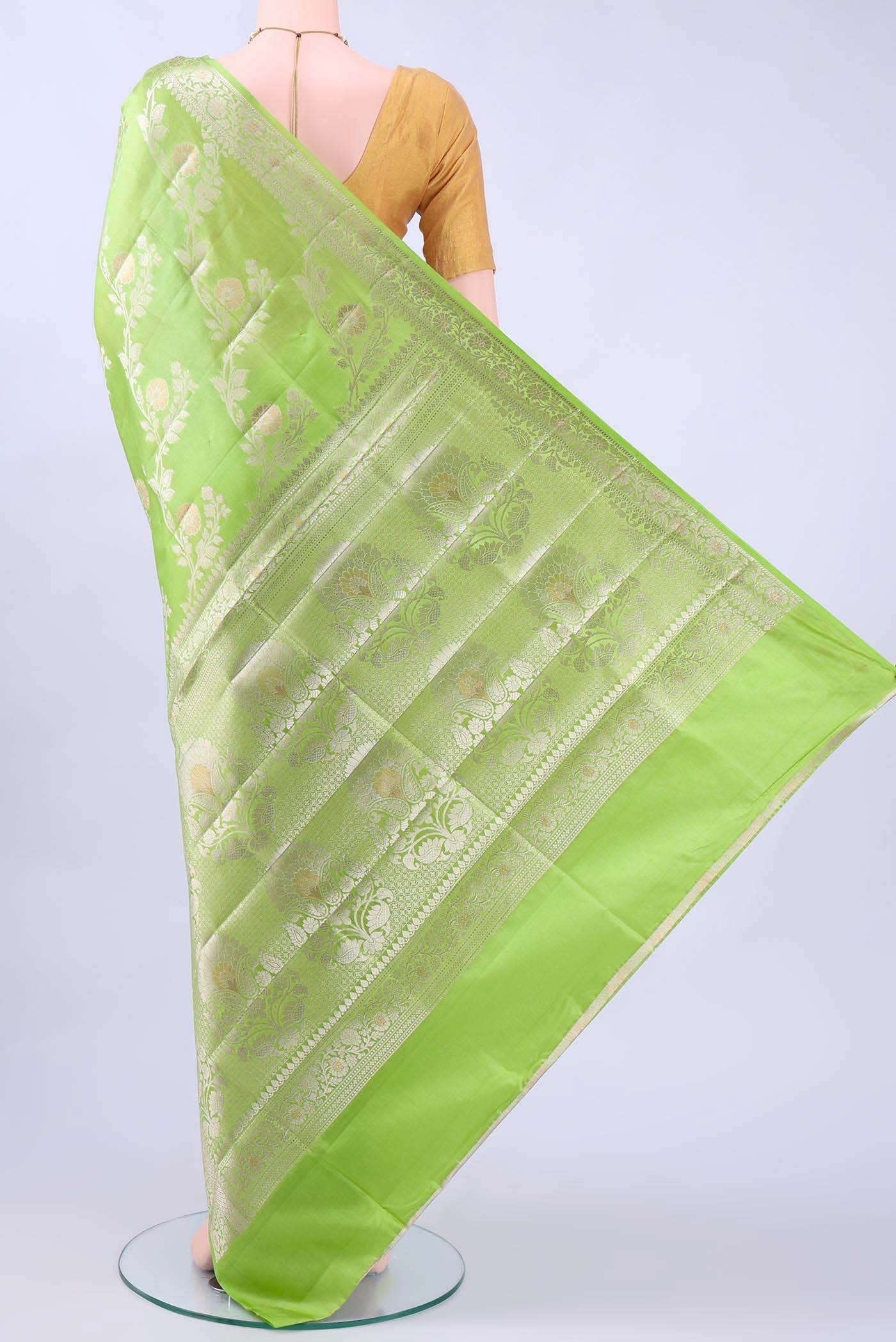 Parrot Green Banarasi Raw Silk Saree
